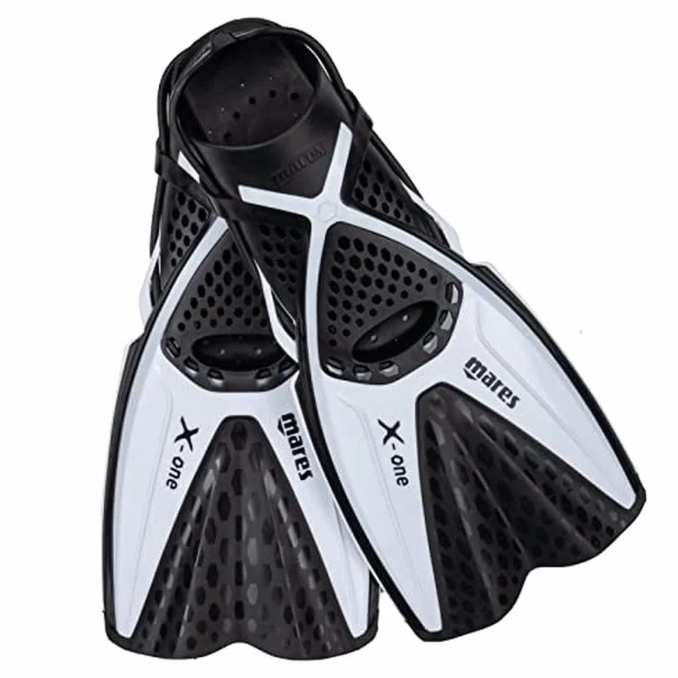 Mares X-One Junior Pinne snorkeling corte per bambini, scarpetta aperta perforata, cinghia senza fibbia