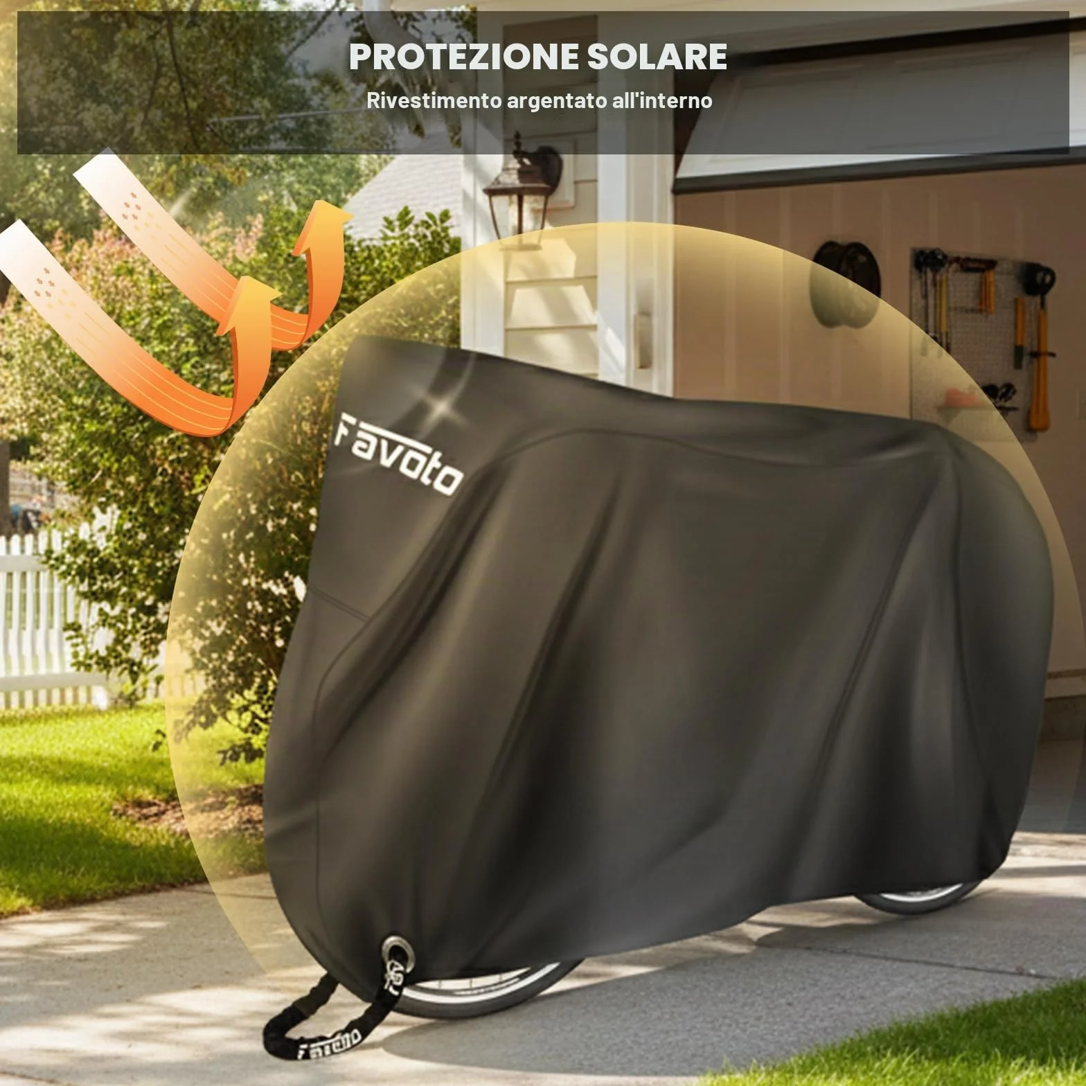 Favoto Telo Copri Bicicletta da Esterno Impermeabile, Robusto Tessuto Oxford, Protezione da Sole, Pioggia e Polvere, Antivento con Borsa per il Trasporto (Nero, per 1-2 biciclette)