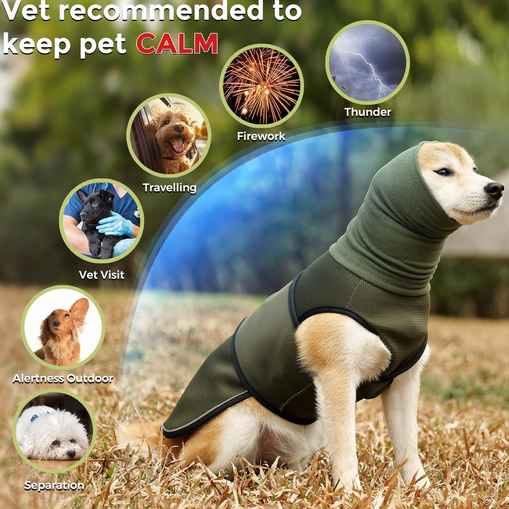 Dotoner Giacca Ansiolitica per Cani 2-in-1 Cappotto Calmante con Strisce Riflessive e Cuffia Antirumore