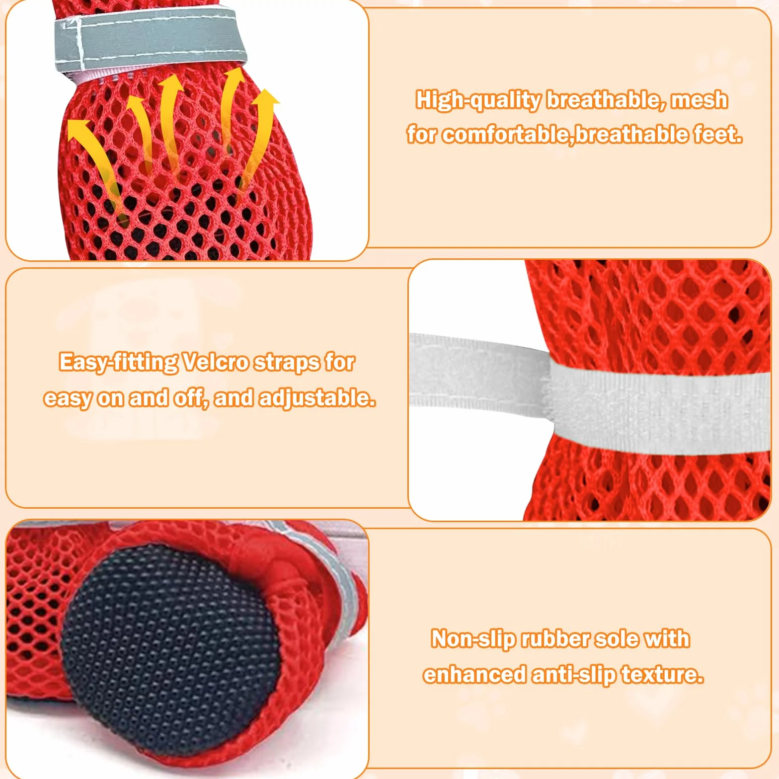 Scarpe Estive per Cani Antiscivolo Traspiranti Confortevoli Rosso