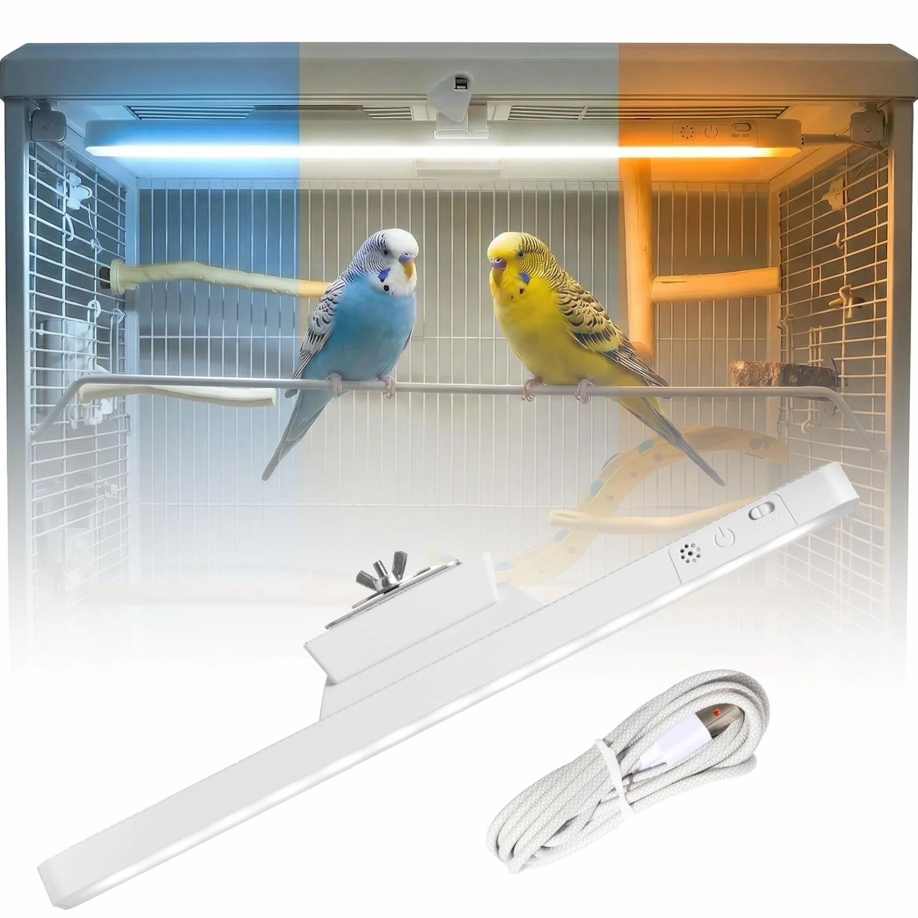 Gabbia per uccelli con luce LED a 3 modalità di colore, ricaricabile tramite USB, luminosità regolabile (senza telecomando)