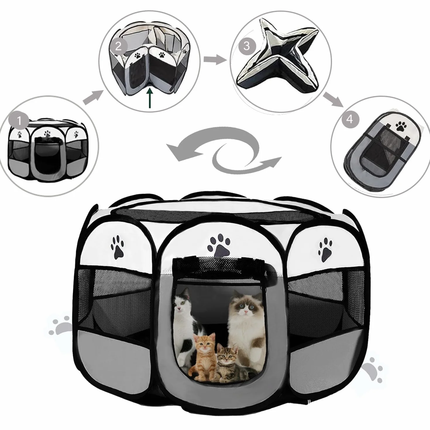box per cuccioli, 91 x 91 x 58 cm, pieghevole, per casa, recinto per gatti, conigli, interni ed esterni, colore: grigio