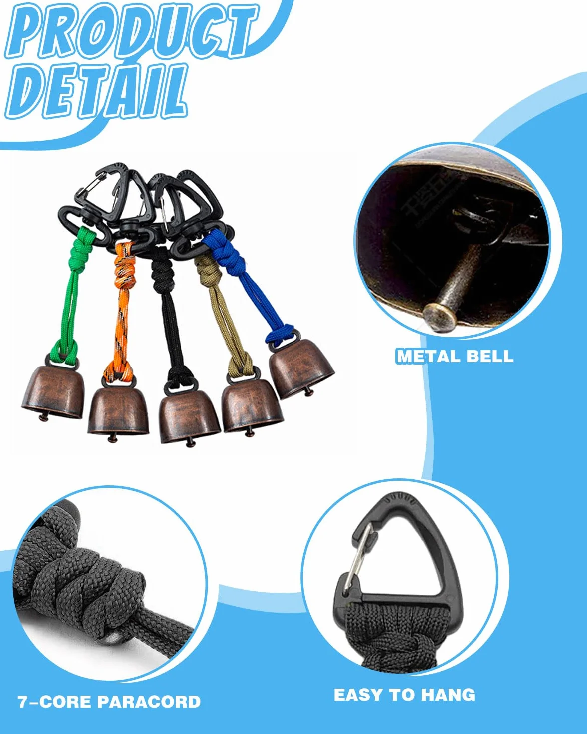4PCS escursionismo promemoria campana, per escursioni, alpinismo, viaggi, campeggio,campanella,campanella a mano,campanelli per ovini,campanacci per il richiamo