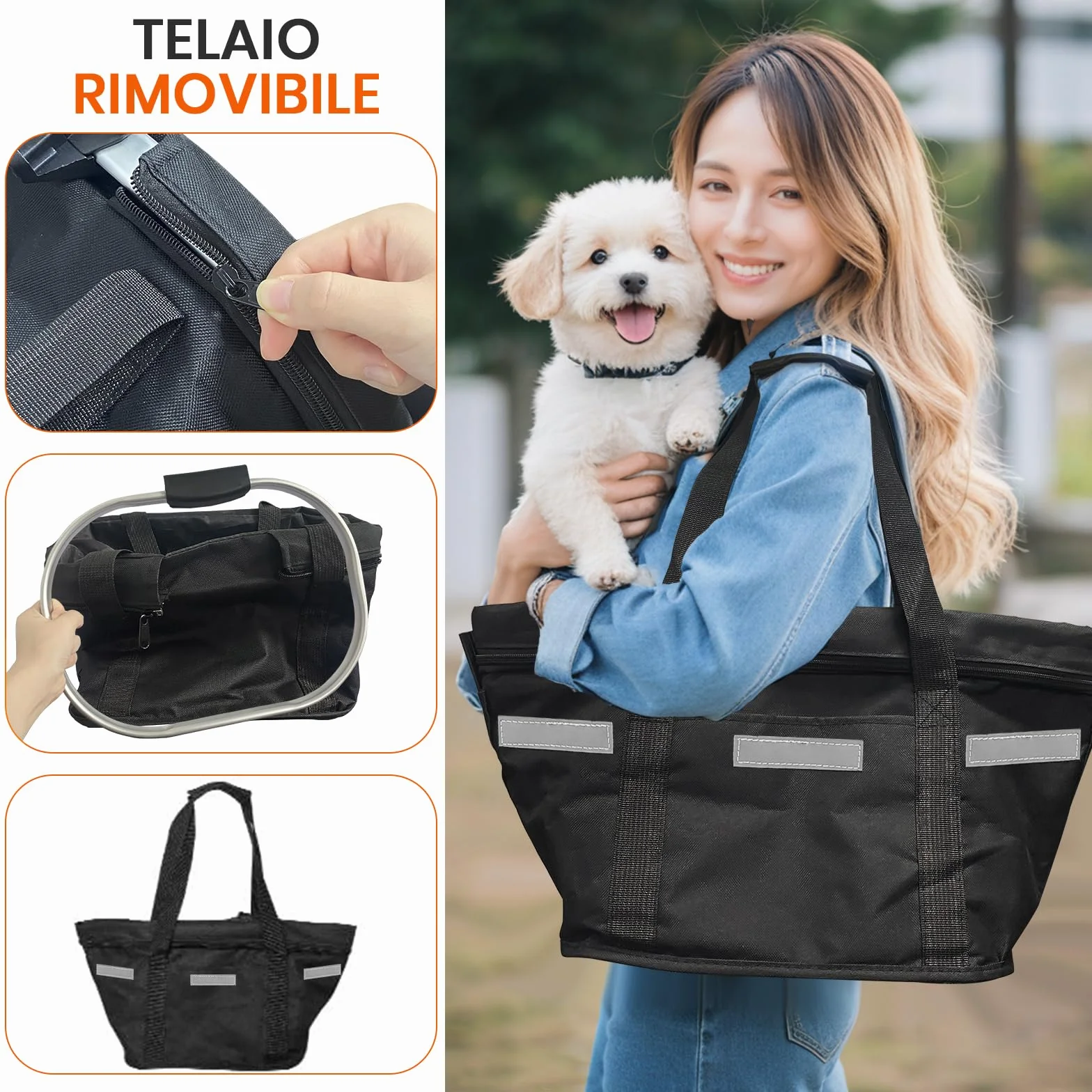 Cestino Anteriore per bici Multiuso per Animali Domestici, Pieghevole Borsa a Mano, Shopping e Outdoor (Nero)