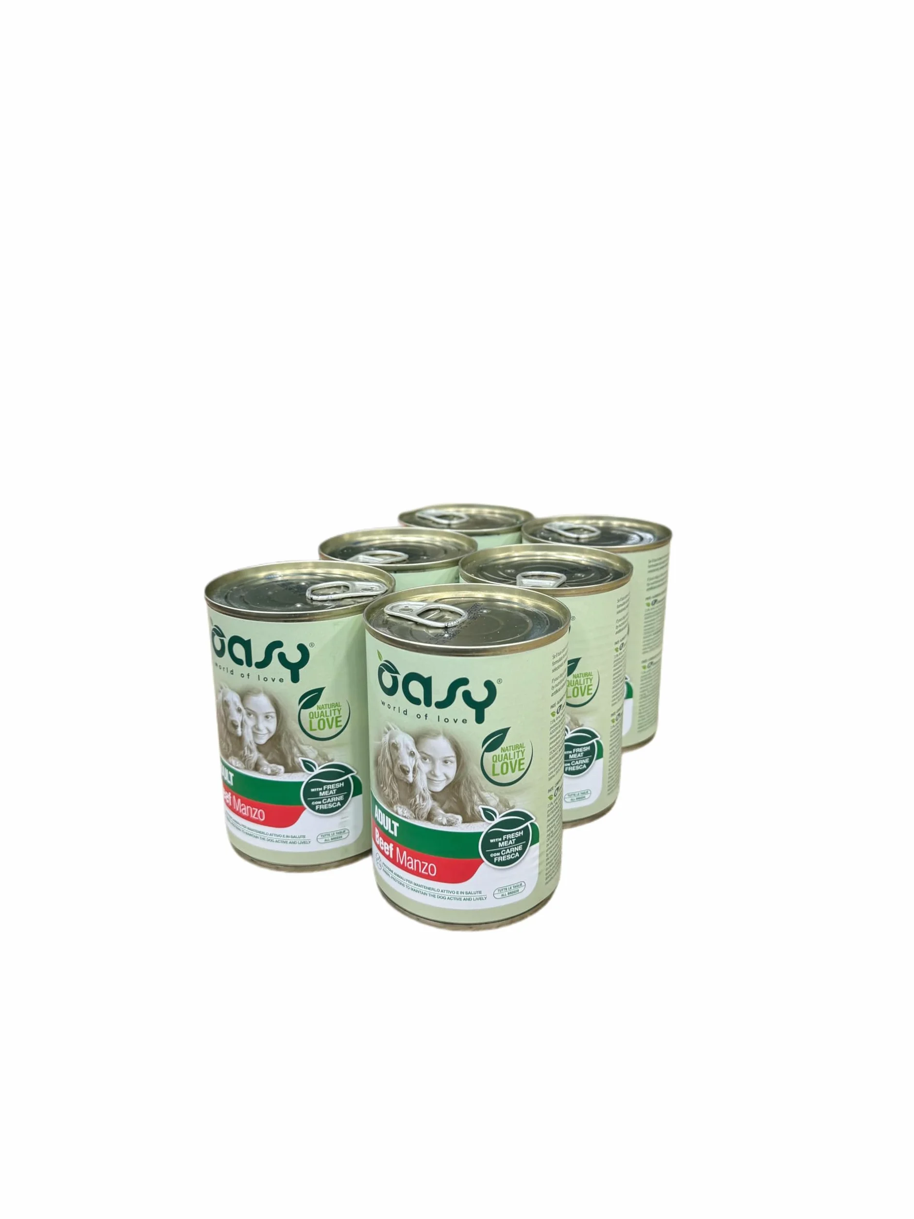 Oasy cane patè gusto MANZO | 6 lattine da 400 grammi l'una.