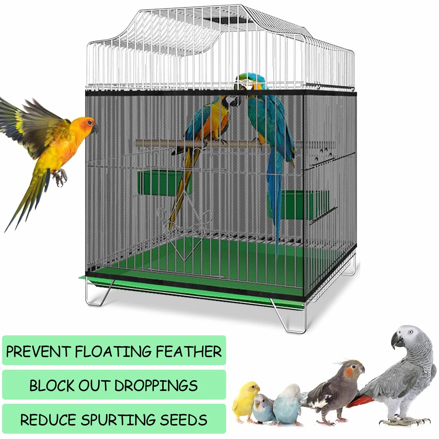 2 Pezzi Universale Copri Gabbia per Uccelli, Gabbia per Uccelli Ventilare Copertura Antipolvere, Raccoglitore di Semi per Gabbia, per Pappagalli, Ara, Gabbie Quadrate Rotonde