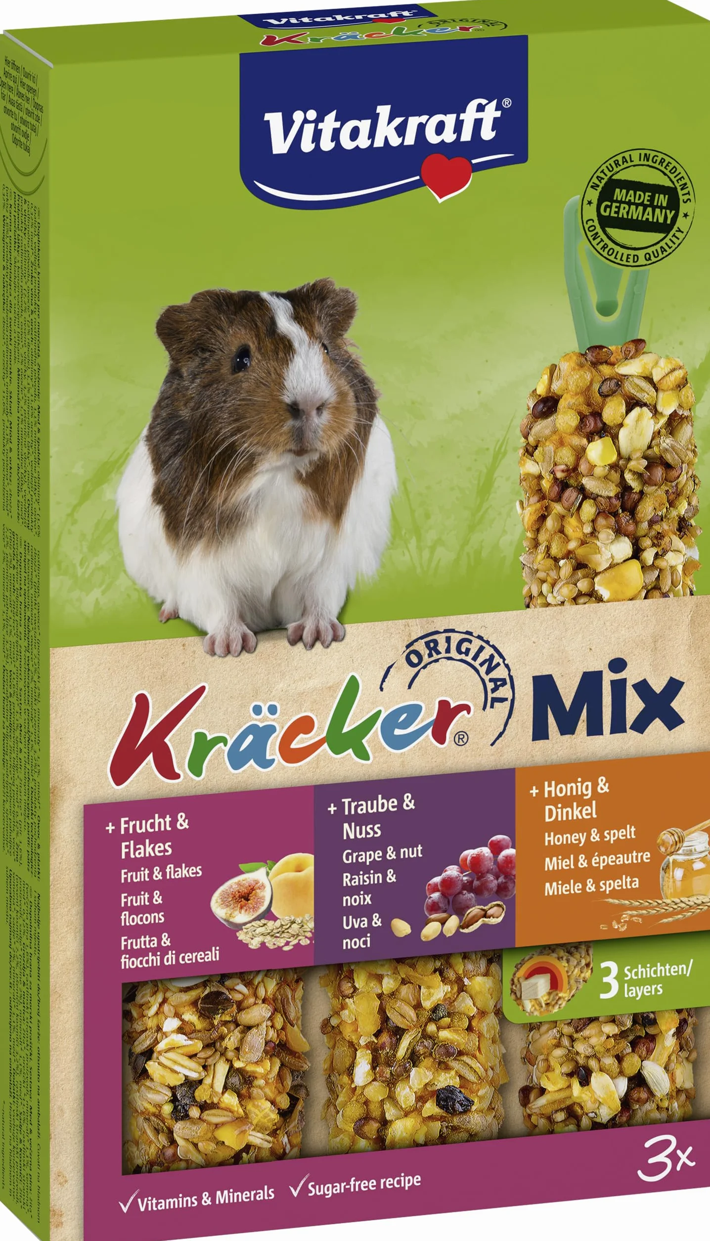 Vitakraft Kräcker Mix, alimento roditori per porcellini d'India, con miele, con noci, con frutta, senza l'aggiunta di zuccheri e cereali (1x 168g)