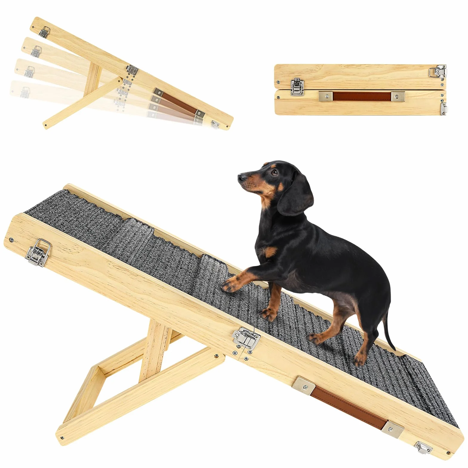 Piccola Rampa per Cani Pieghevole in Legno per Divano e Letto, 4 Altezze Regolabili da 13" a 21", Gradini Stabili con Cuscinetto Antiscivolo