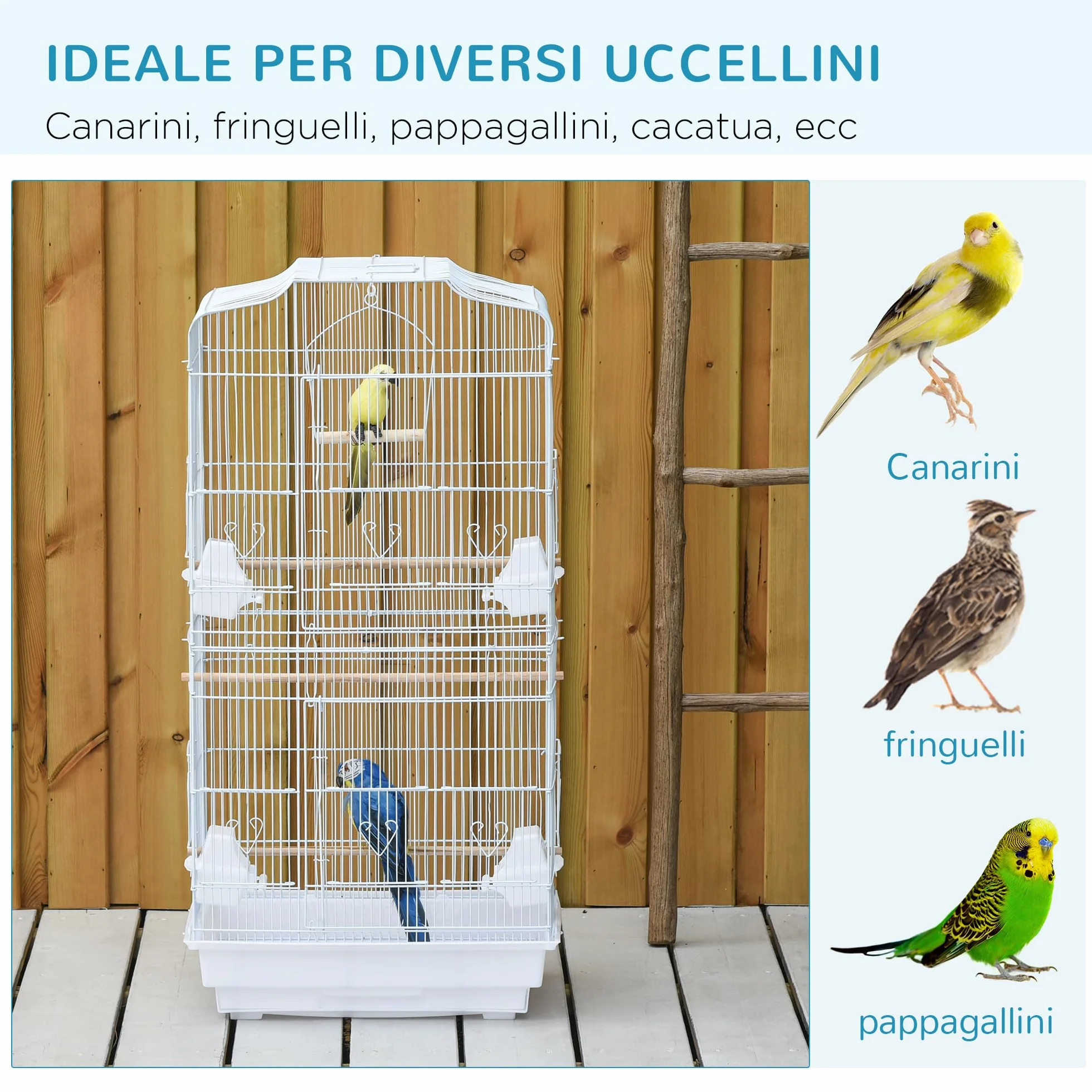 PawHut Gabbia per Uccelli Portatile con Vassoio Estraibile, Voliera per Pappagallini, 46.5x35.5x92cm, Bianco