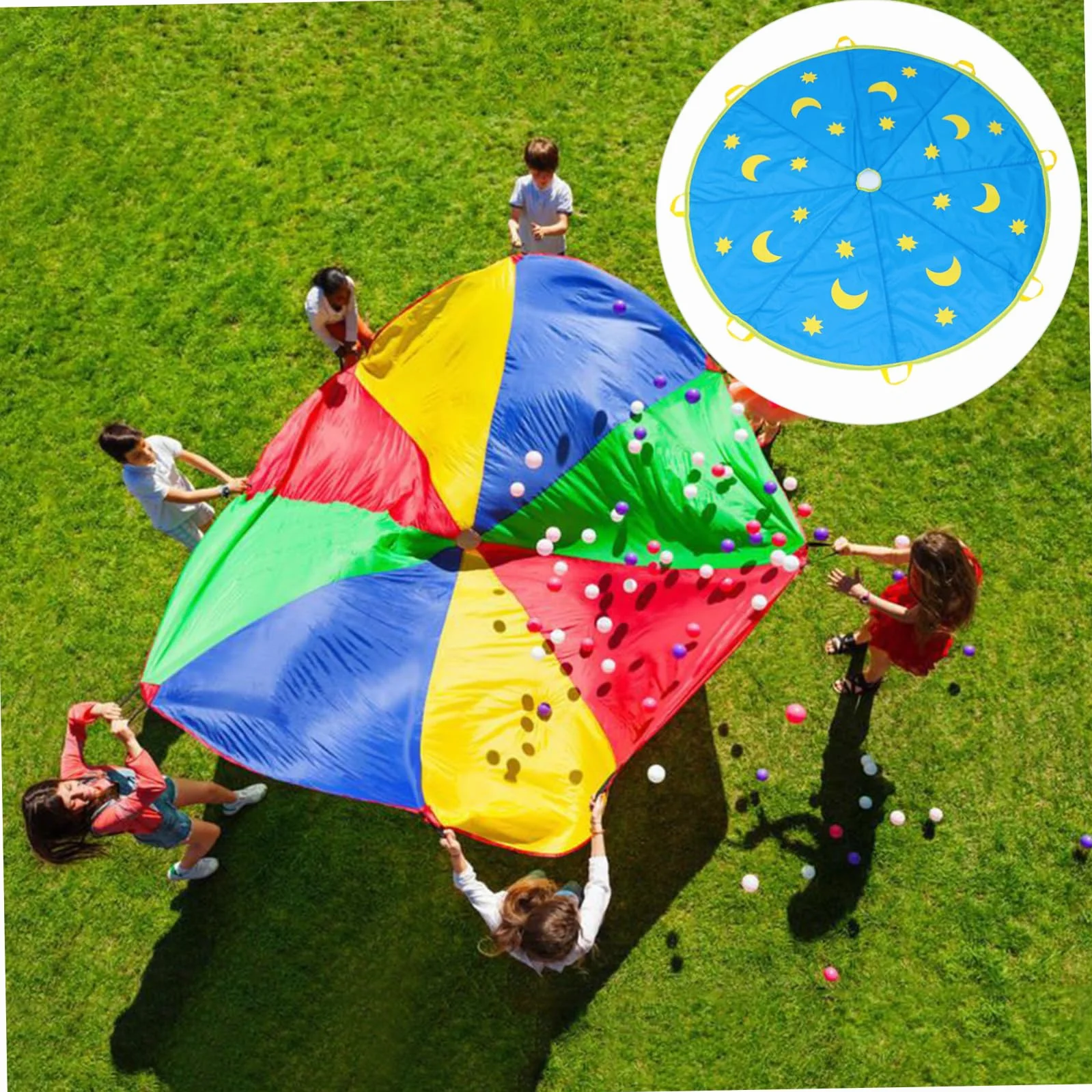 Happyyami Paracadute Gioco All'aperto Poliestere Blu per Salto e Gruppo