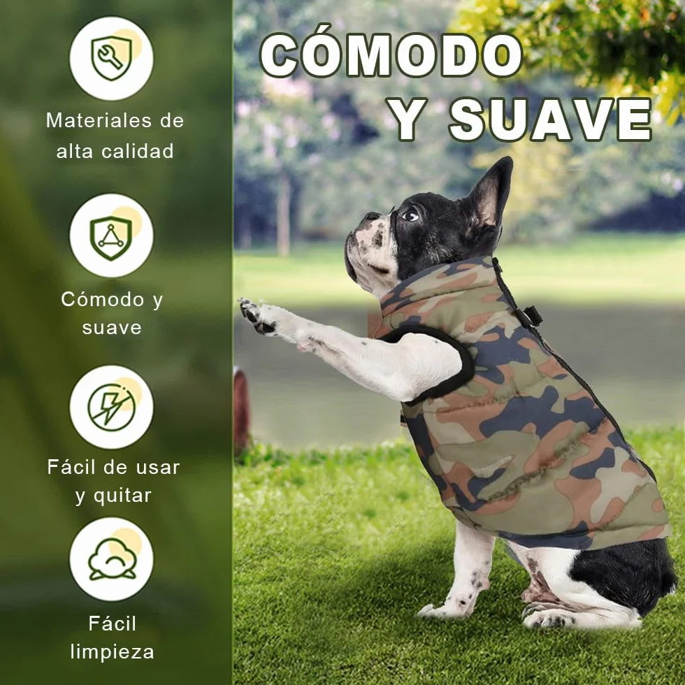 Voarge Giacca invernale per cani piccola taglia Gilet caldo con cerniera Camouflage L
