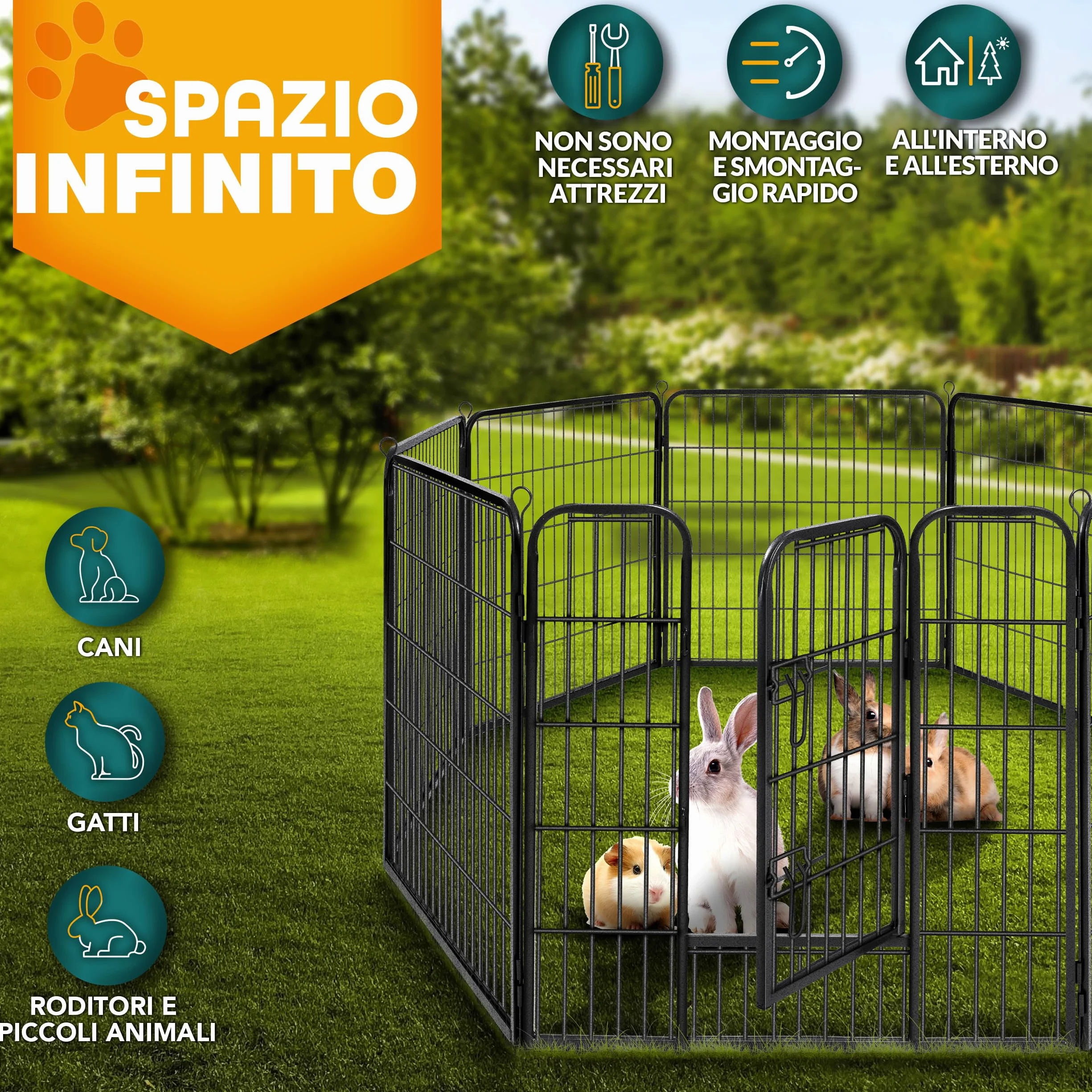 TRESKO® Recinzione Recinto 80 cm per Cani, Gabbia per Cuccioli con 8 picchetti inclusi, Box in Metallo Robusto (77 x 60 cm)