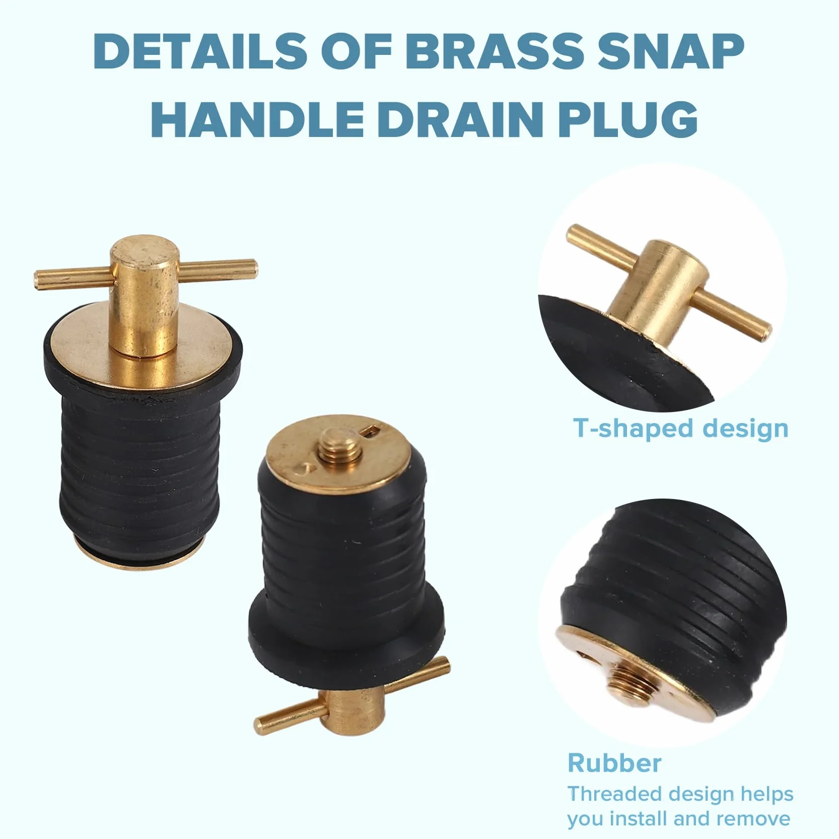 2 Pezzi Tappo di Scarico con Impugnatura Un T Tappi di Scarico per Barche Marine Twist-Turn Tappi nel Gomma con Manico nel Accessori per Barche