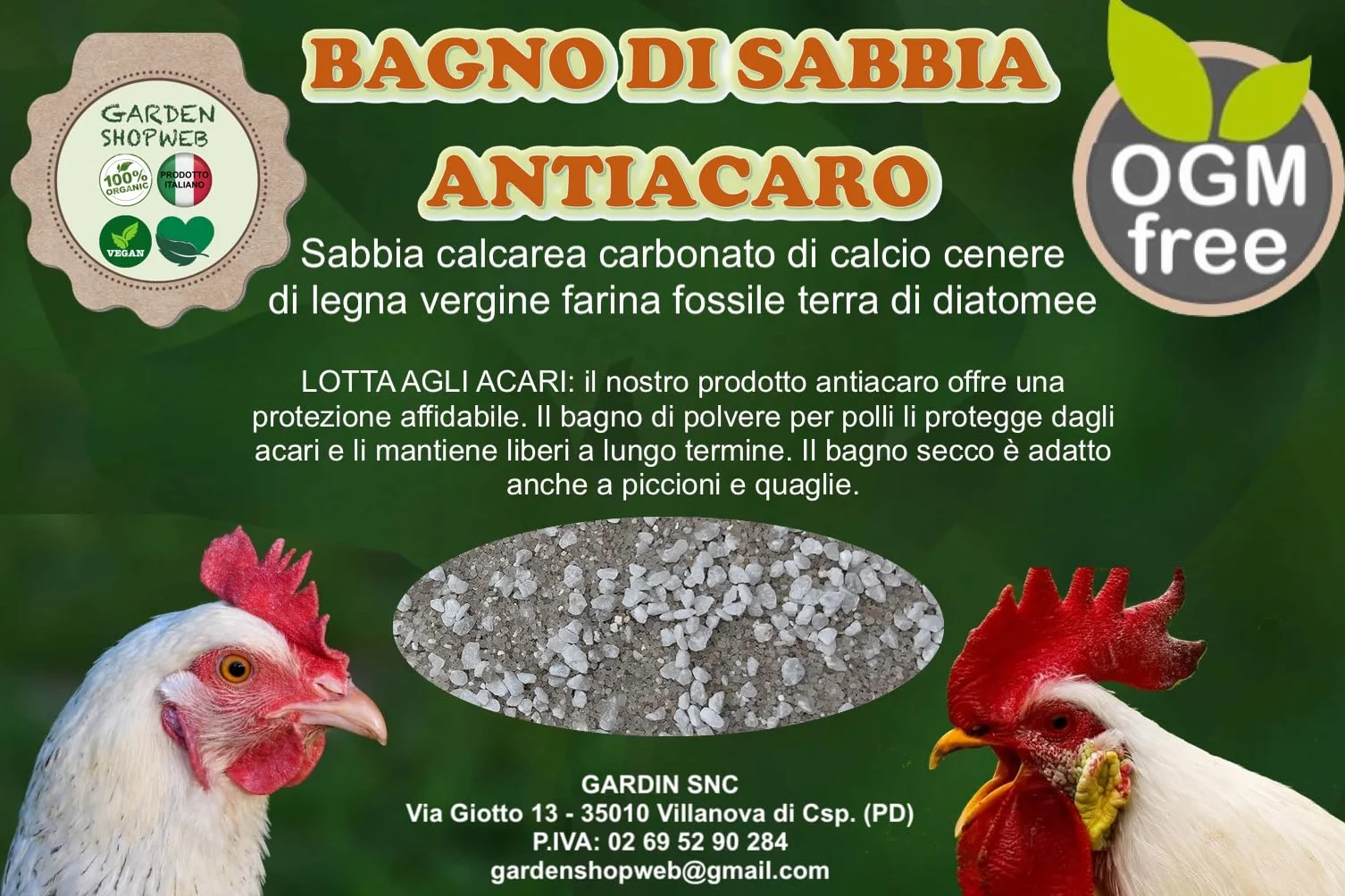Sabbia da bagno per pollame con carbonato di calcio, cenere e farina fossile ottimo antiparassitario BIO (22Kg)