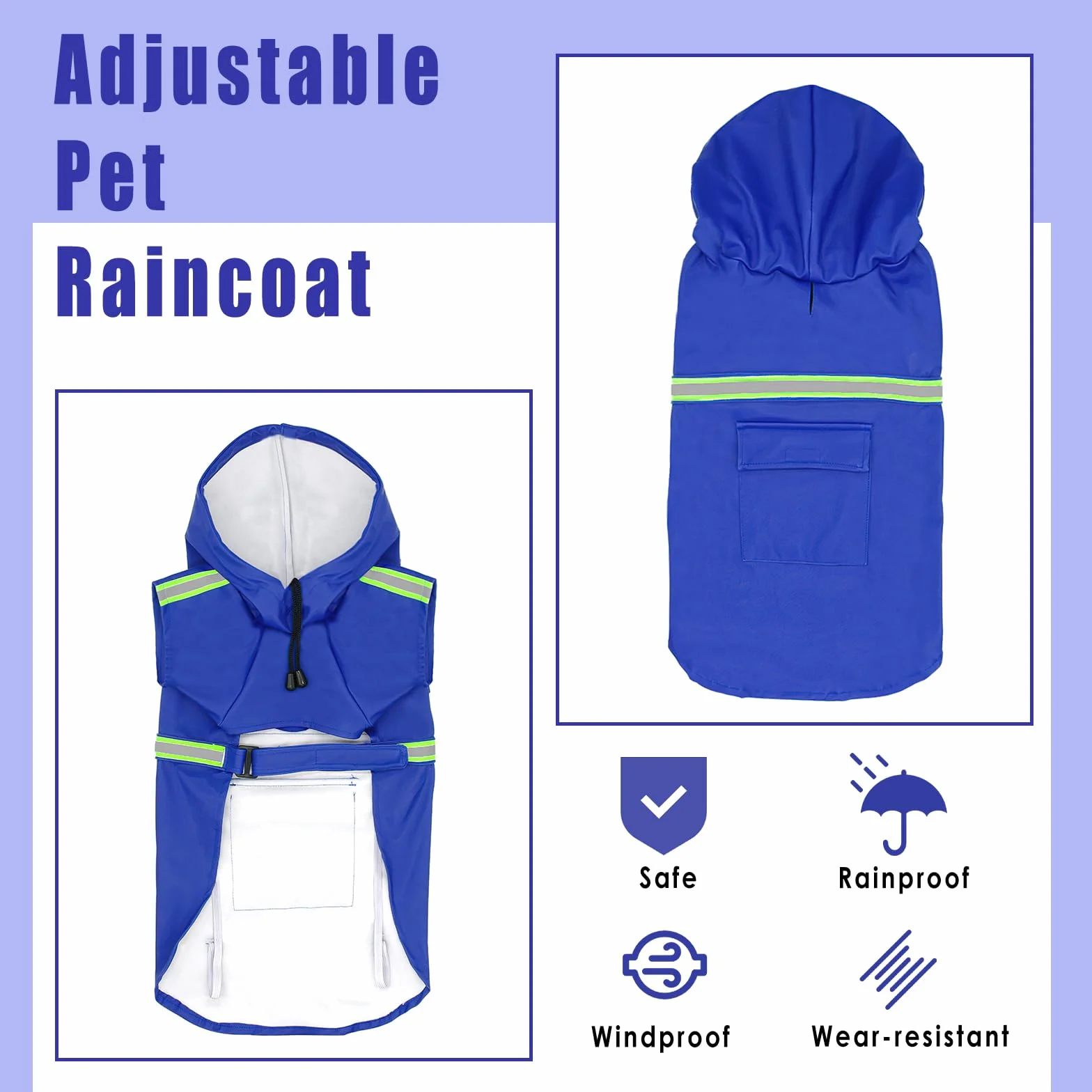 Impermeabile Cani Impermeabile Impermeabile per Cani Impermeabile con Cappuccio Traspirante Impermeabile per Animali Domestici Cuccioli Poncho Antipioggia con Strisce Riflettenti (Blu, 4XL)