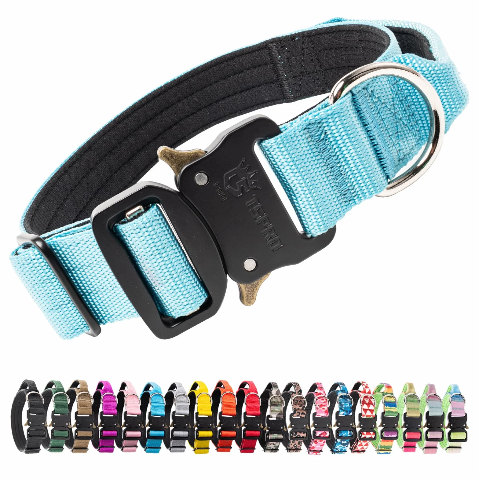 TSPRO Premium Collare per Cani, Regolabile Collare Tattico con Maniglia e una Robusta Fibbia Metallica a Sblocco Rapido, per Cani di Taglia Media a Grande (Blu M)