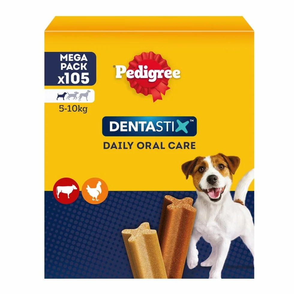 Pedigree Dentastix Snack per la Igiene Orale (Cane Piccolo 5-10 kg), 110 g 105 Pezzi - 15 Confezioni da 7 pezzi (105 Pezzi totali)