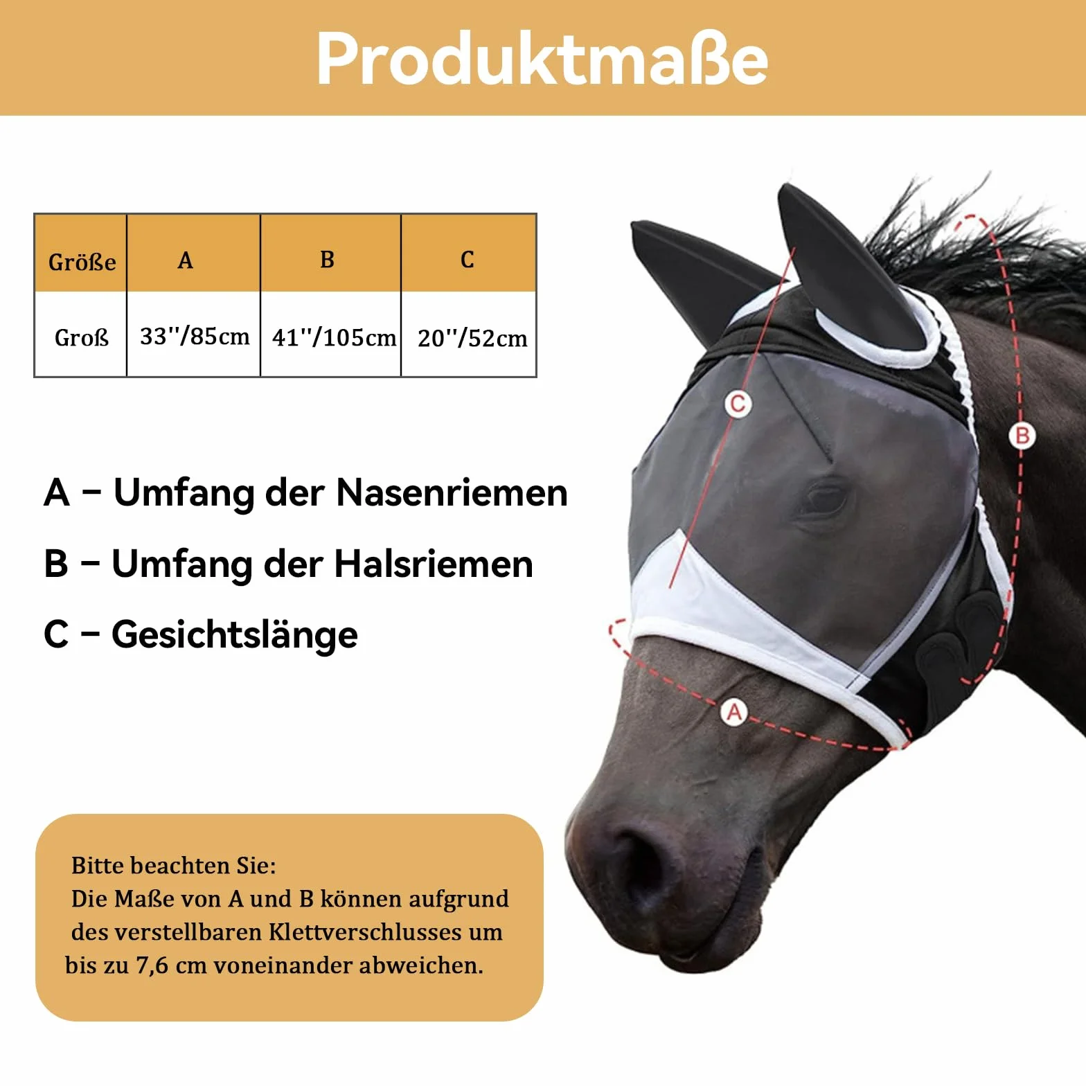 Maschera da mosche per cavallo, protezione UV, traspirante, per cavallo, sangue caldo, protezione contro mosche e raggi UV, per allenamento e uso quotidiano, maschera per mosche a lunga durata, taglia