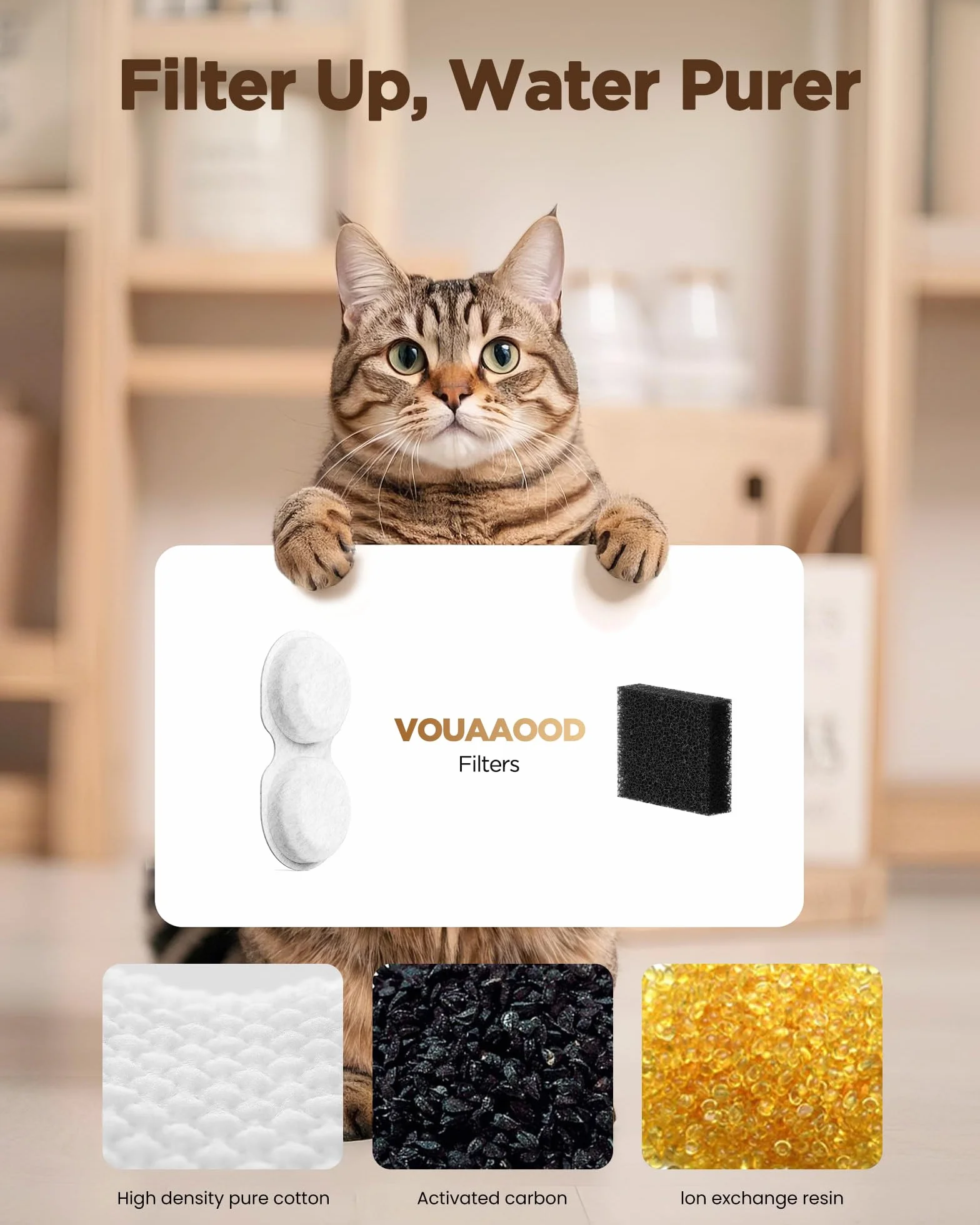 VOUAAOOD 12 Fontanella per Gatti Filtri: Dispenser Acqua Gatti Filtro Filtrare le Impurità - Distributore Acqua Gatto Filtro Addolcimento Dell'Acqua - 6 Filtro + 6 Spugna - Pacchetto 3 Mesi
