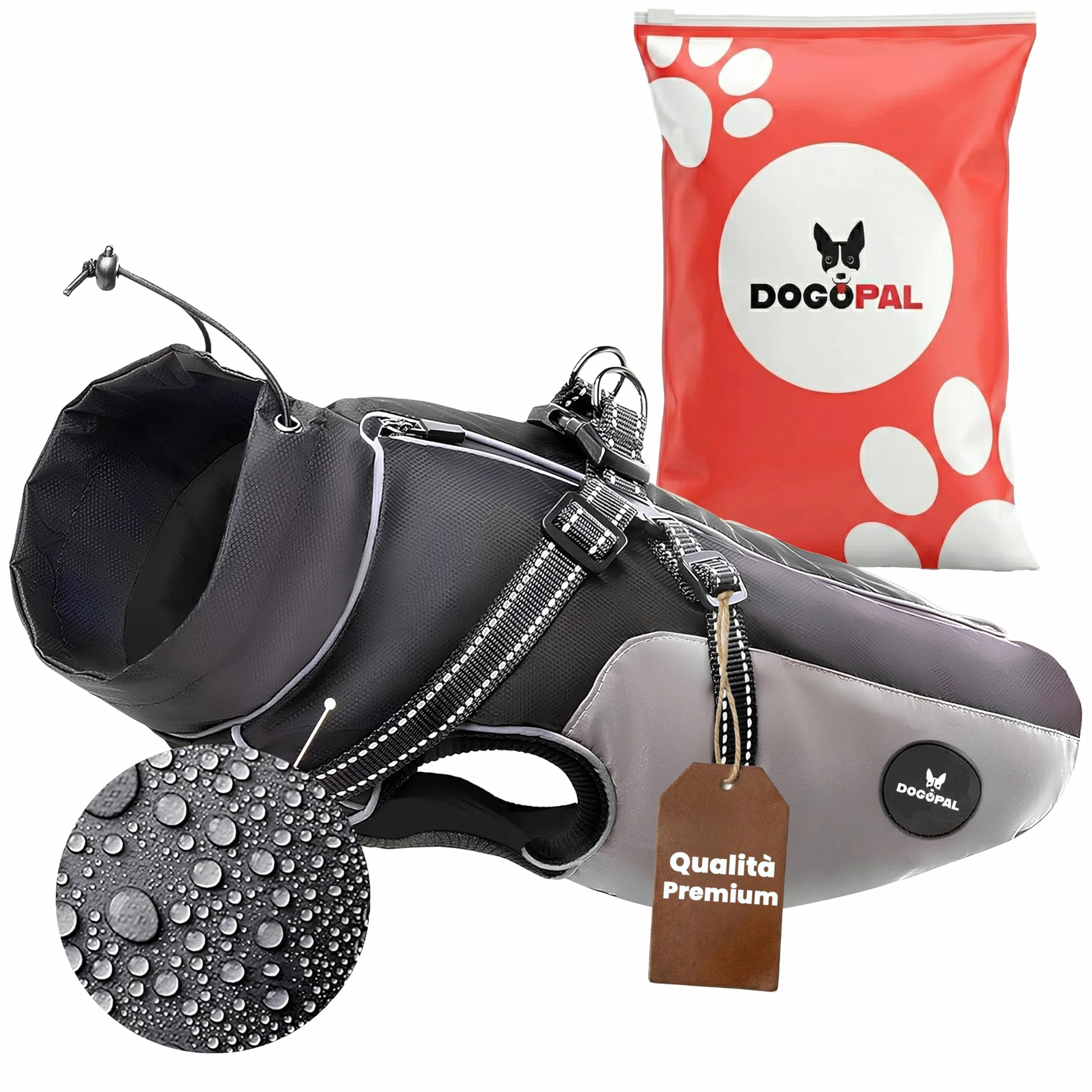DOGOPAL Impermeabile per Cani con Pettorina Integrata – Cappotto Impermeabile Riflettente, Antivento e ad Alta Visibilità per Cani di Piccola e Grande Taglia (Grigio, 50)