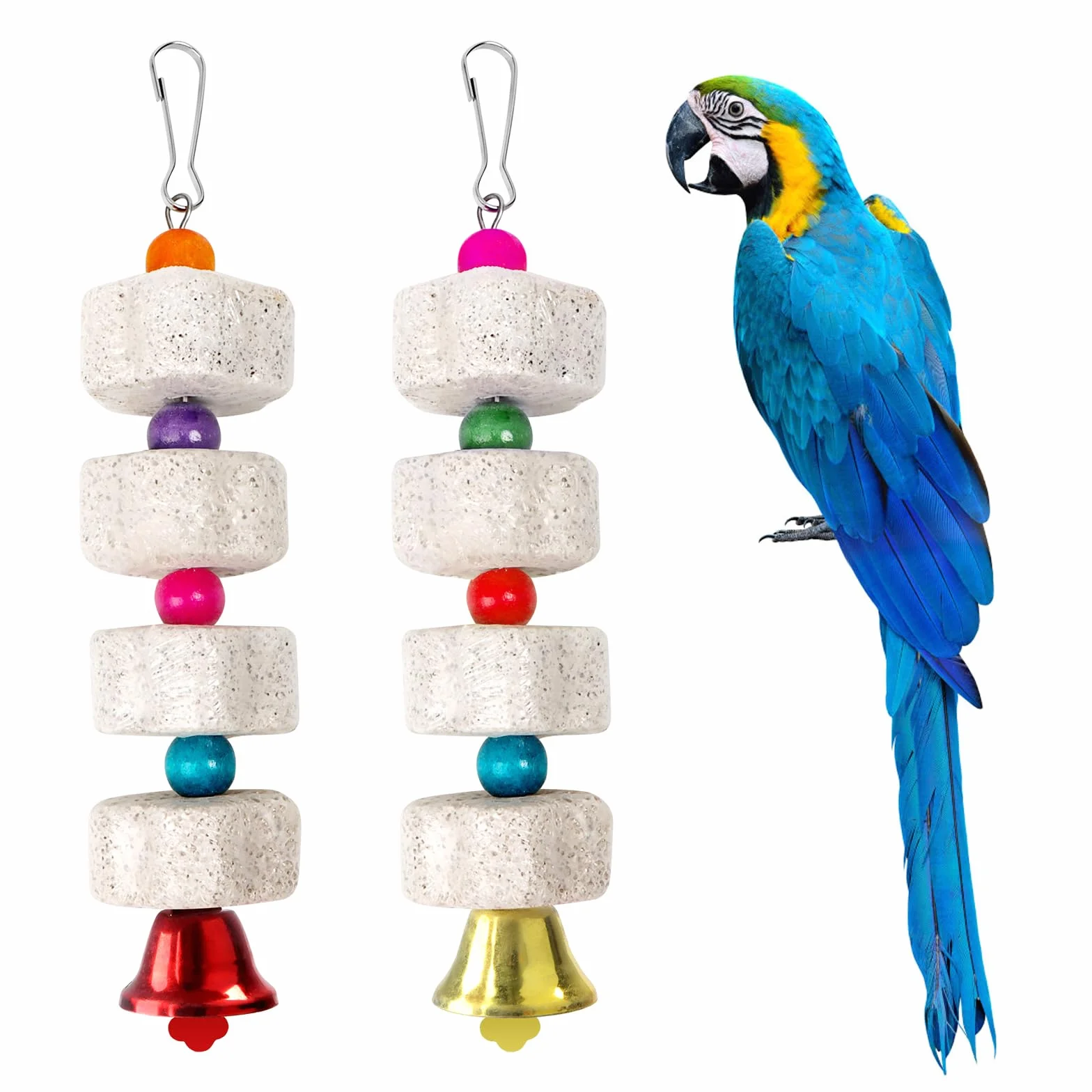 Giocattolo Da Masticare per Uccelli in Pietra Minerale 2 Pezzi, Giochi per Pappagalli, Accessori per Gabbie