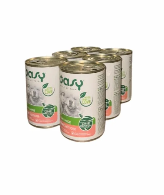 Oasy cane patè Grainfree Monoproteico gusto SALMONE | 6 lattine da 400 grammi l'una.