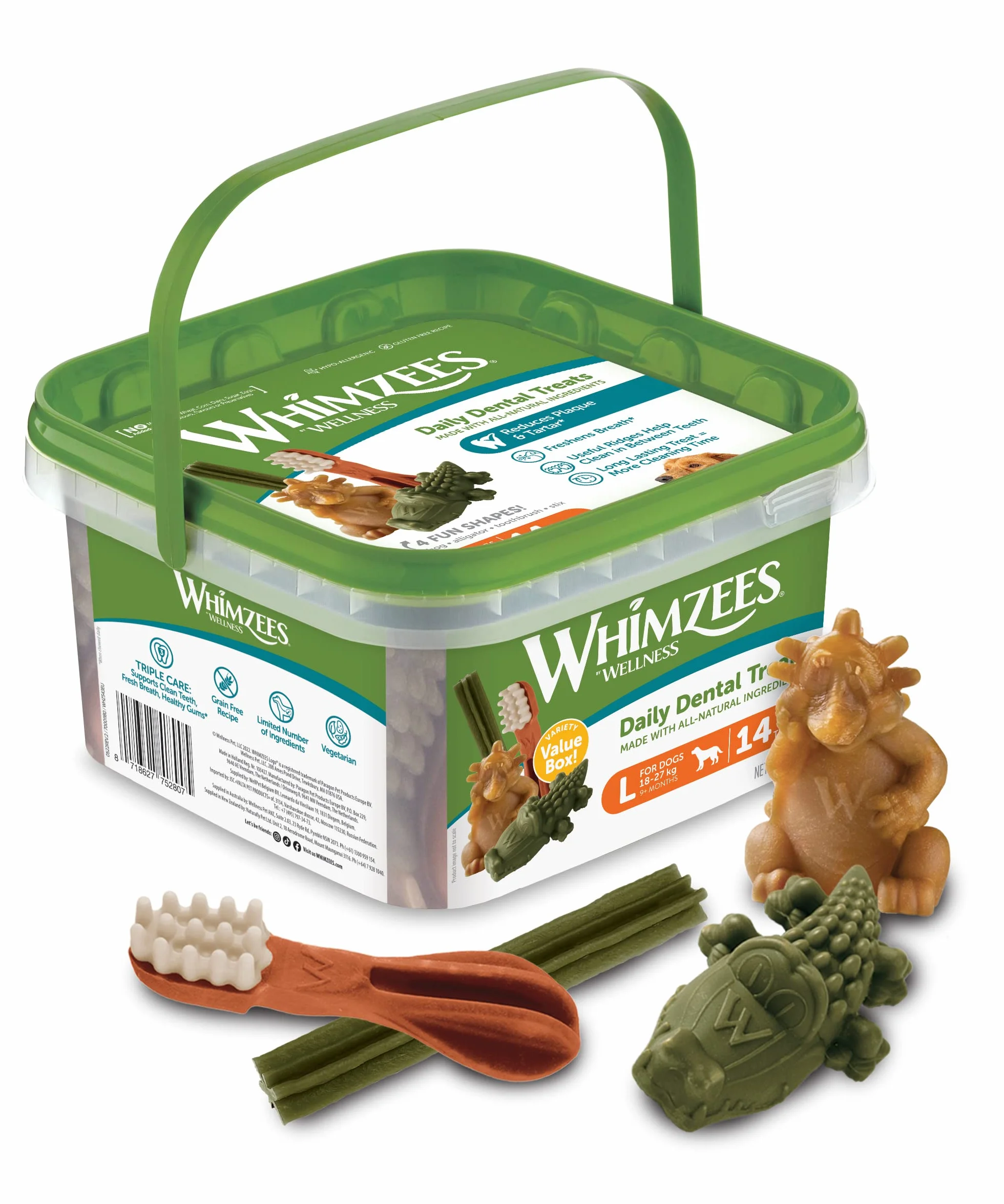 WHIMZEES Box Varietà L, 14 Pezzi – Taglia L, Snack per Cani di Taglia Grande, Naturali & Senza Cereali, Vegetariane, Senza Zuccheri Aggiunti