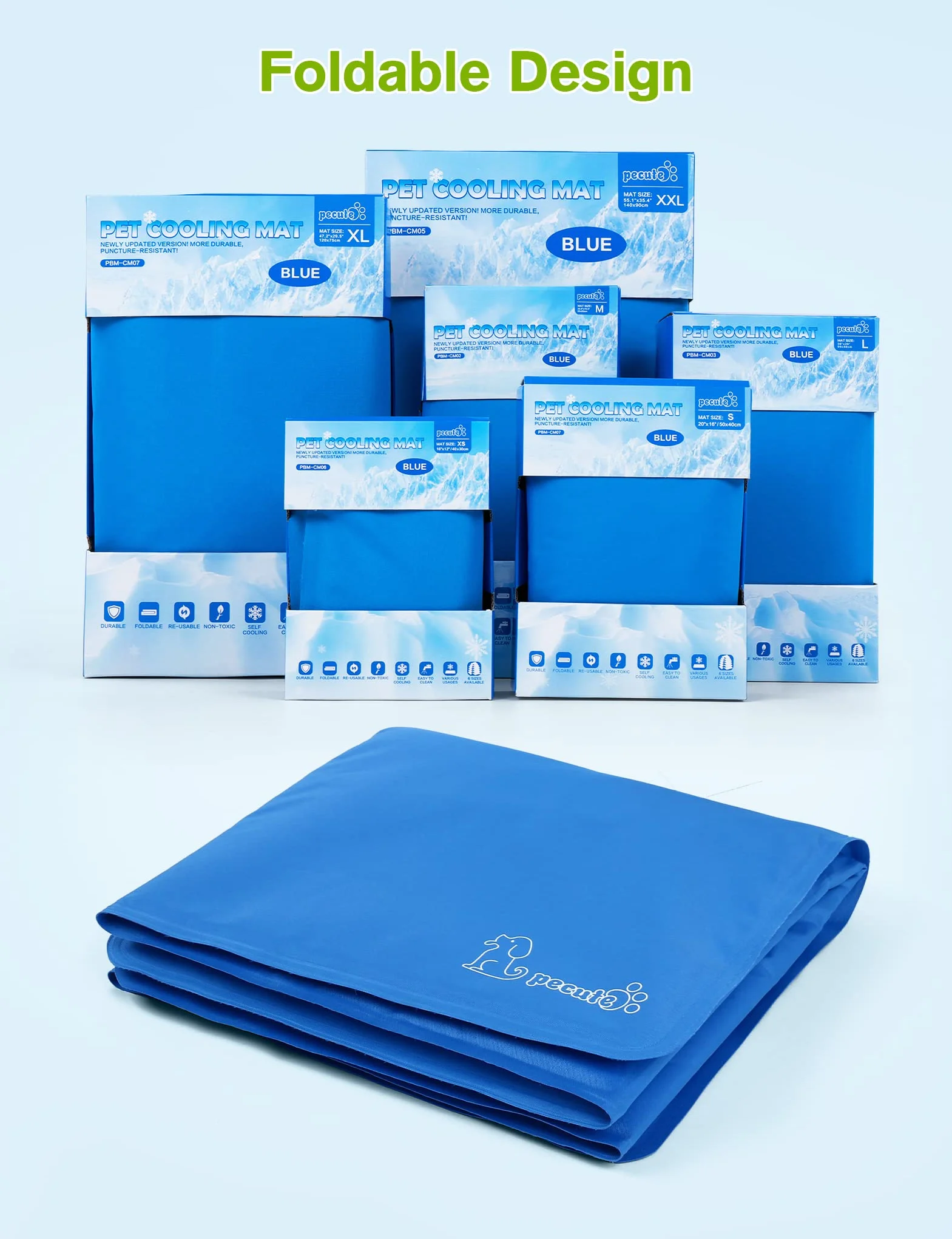 Pecute Tappetino Raffreddamento Cane Gatto 120x75cm Gel Non Tossico Auto Raffreddamento XL Blu