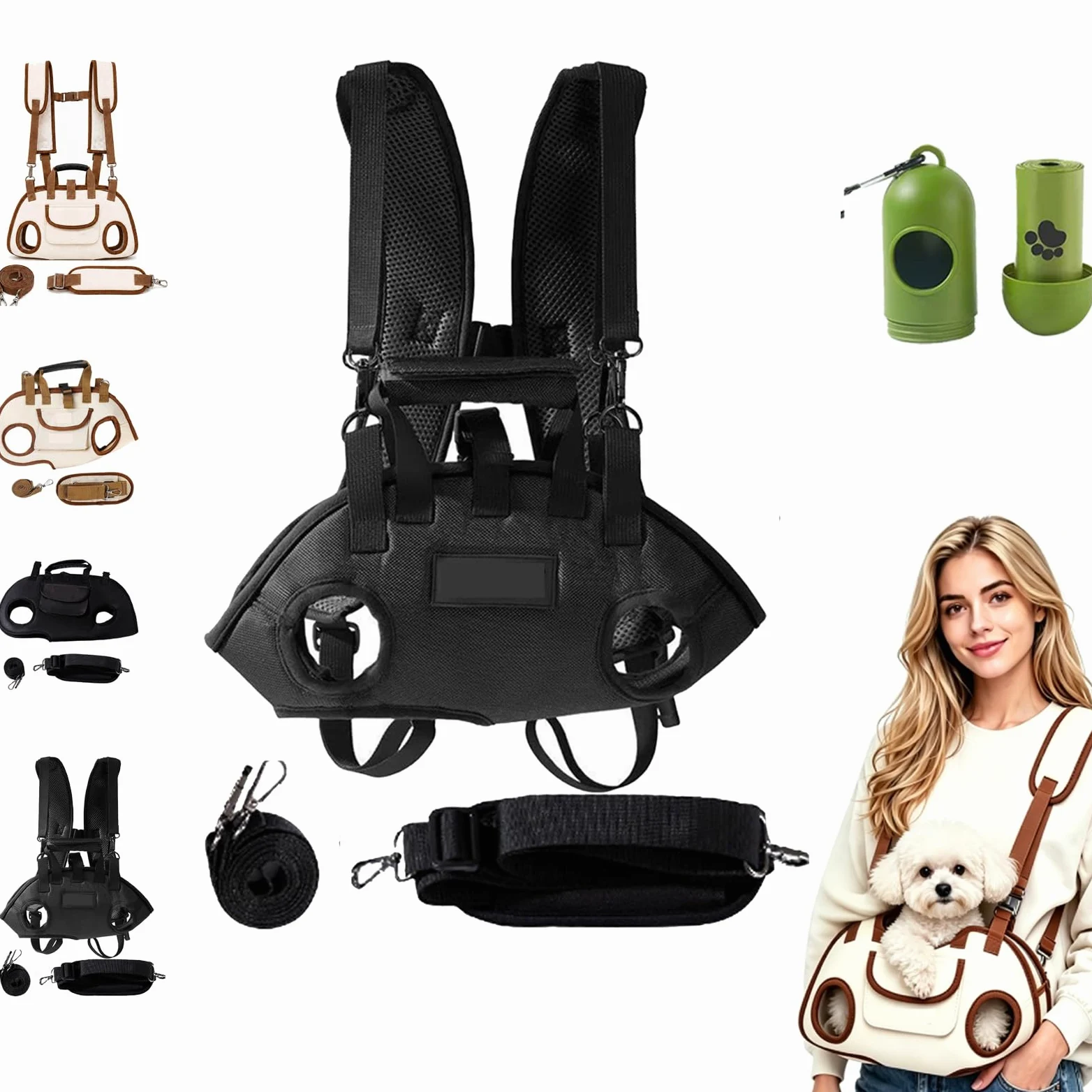 Imbracatura di Sollevamento Corpo Intero per Cani Piccoli, Zaino Trasportino Animali Mani Libere, Borsa a Tracolla Regolabile per Cane Gatto, Viaggio, Trekking e Ciclismo (Black backpack,L)
