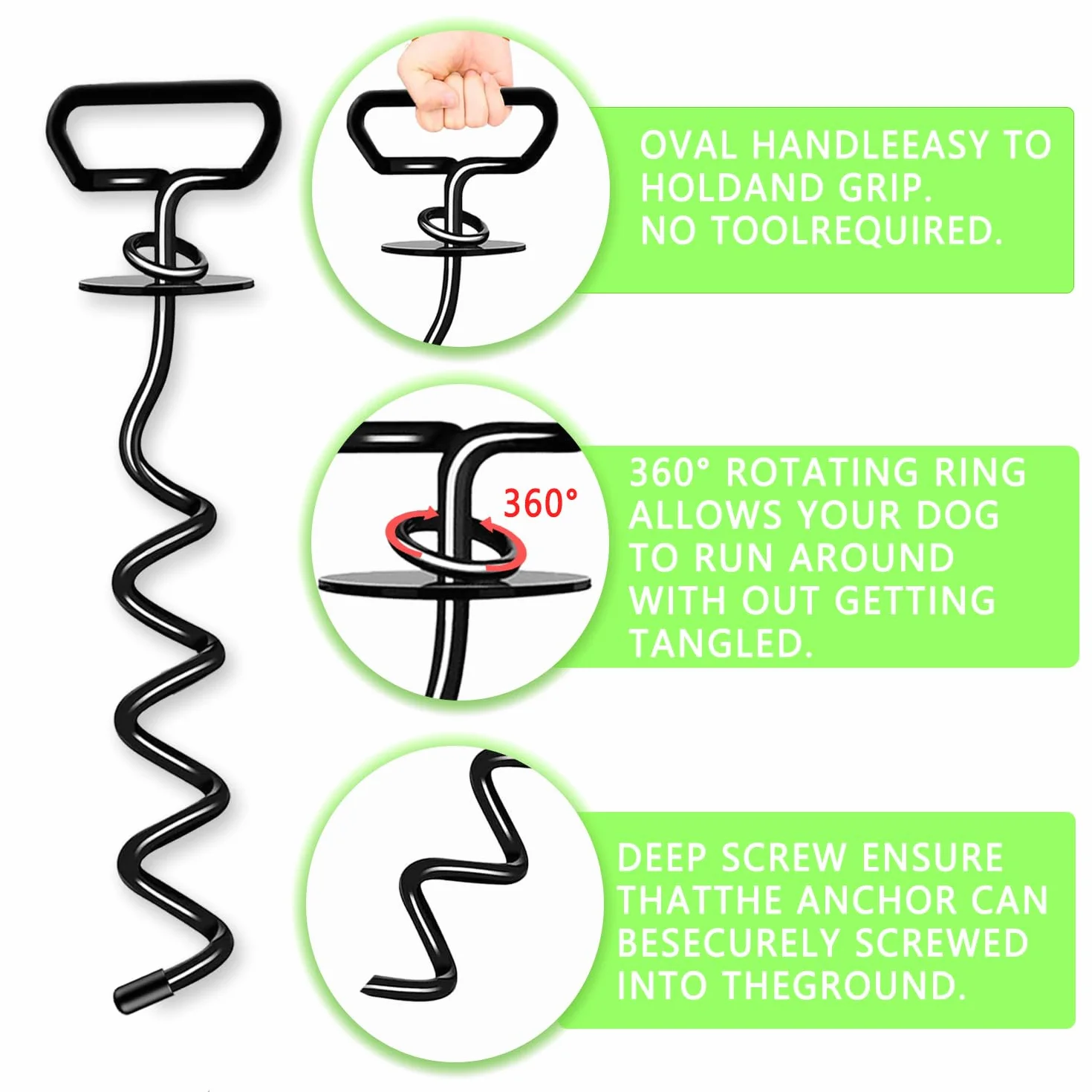 Ancoraggio a Terra per Cani, Picchetto a Vite con Testa a Spirale, Senza Grovigli, Robusto Palo per Cani per Giardino, Prato, all'aperto