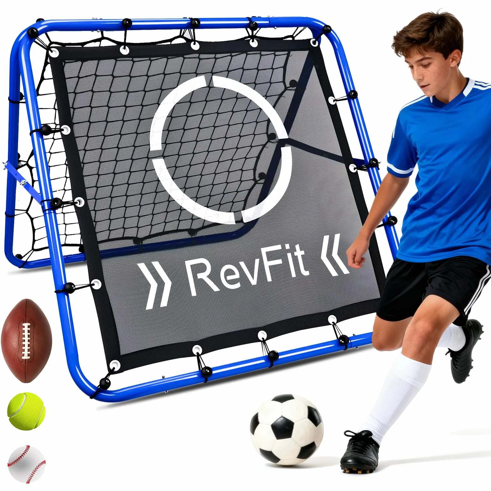 Rimbalzo Calcio - Rete Rebounder regolabile su entrambi i lati con obiettivo per calcio, baseball, tennis, rugby - Rete da allenamento con robusto telaio in acciaio - 80/100/120 cm