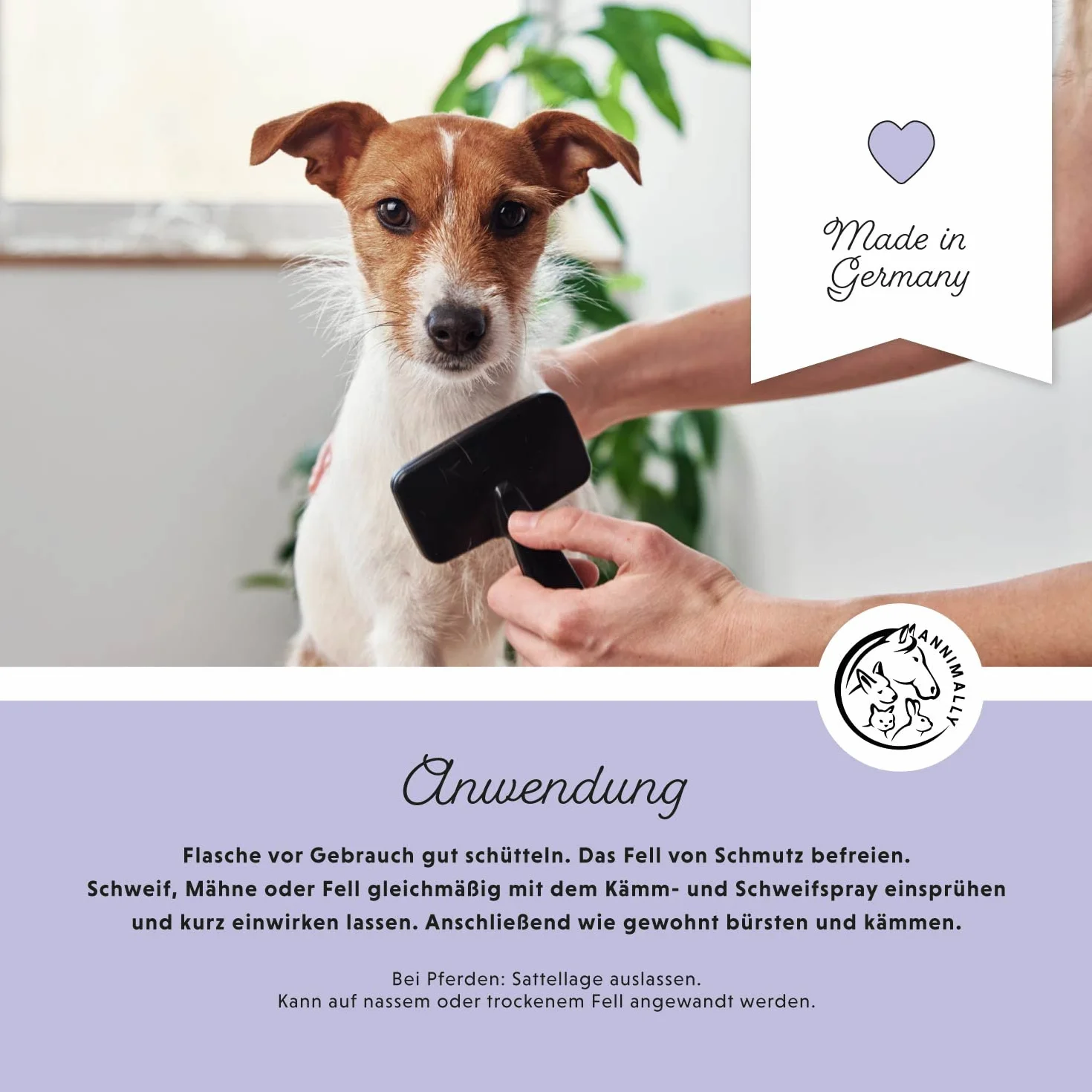 Annimally Spray per Criniera per Cavalli 500 ml - Spray per Coda e Spray Districante per Cavalli e Cani per un Pettinaggio più Facile e una Lucentezza Setosa del Pelo