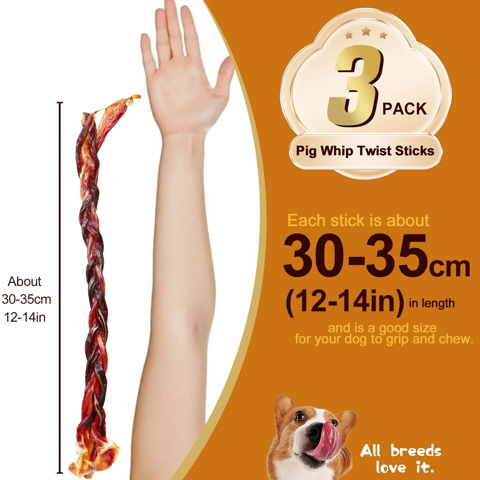3 Pezzi di Snack per Cani al Frustino di Maiale 28cm Ciascuno 60g Totale Snack per Cani con Masticazione Intensa (S, Yogurt)