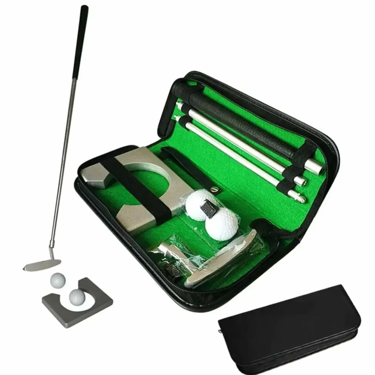 VOBOR Kit Golf Putter Portatili, Lega di Zinco, Indoor Practice Training Club con 2 Palline e Borsa, per gli Appassionati di Golf