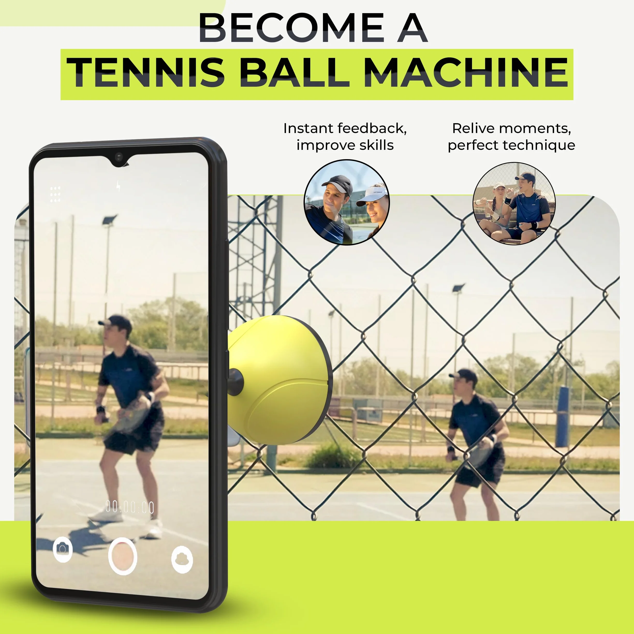 Magnetic Smartphone Mount for Tennis Court - Record Matches & Training