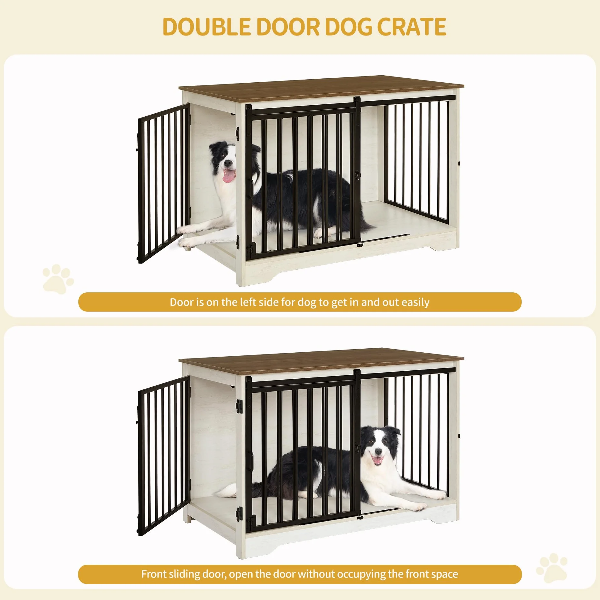 Hzuaneri 100cm Gabbia per Cani, Nicchia Moderna, 2 porte, 60 x 100 x 68 cm, Bianco e Marrone