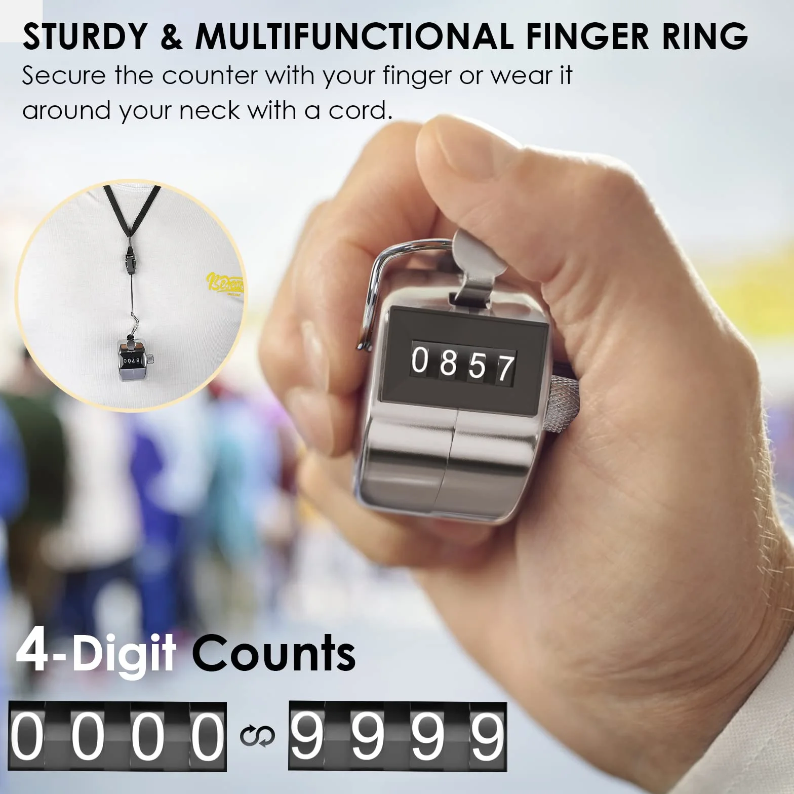KTRIO Contatore a mano con 4 contatori digitali Clicker, contatore meccanico in metallo, argento