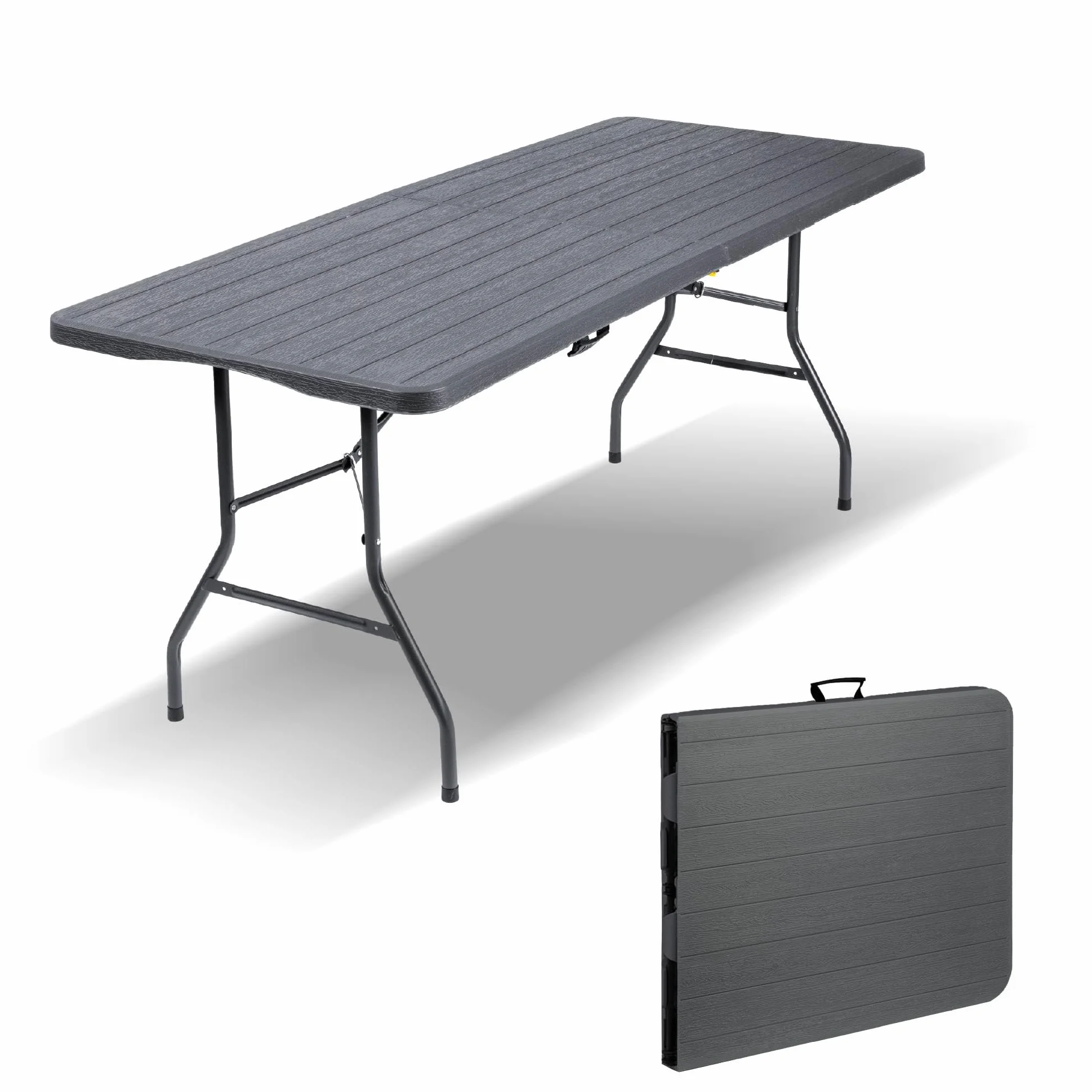 IlGruppone Tavolo Pieghevole Rettangolare Valigetta In HDPE Pieghevole Cucina Giardino Fiera Mercato Pic Nic Campeggio In Dura Resina 180X74X74 Richiudibile Salvaspazio (Antracite, 180X74X74 cm)