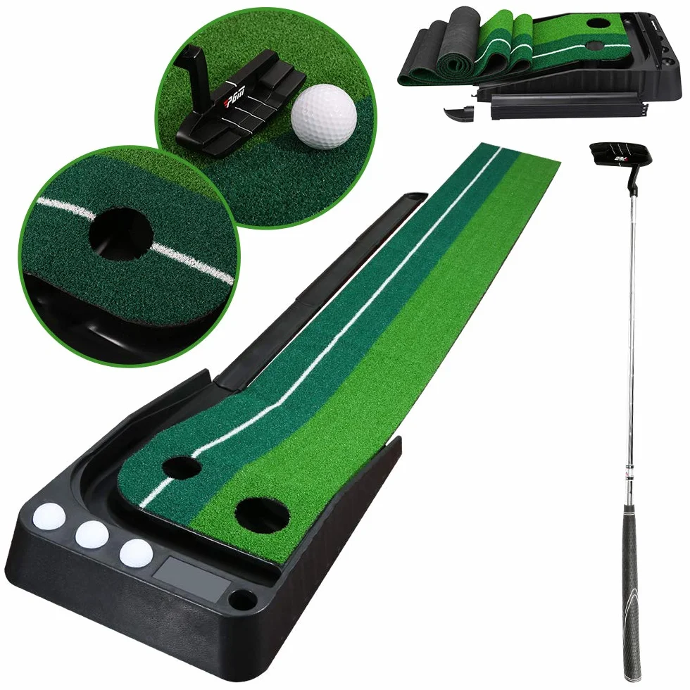 Golf Putting Trainer, Interni Esterni Golf Set sfera di ritorno automatico Putting Mat, Putting da Golf, portatile professionale Pratica Putting Green (3 Palline da Golf)