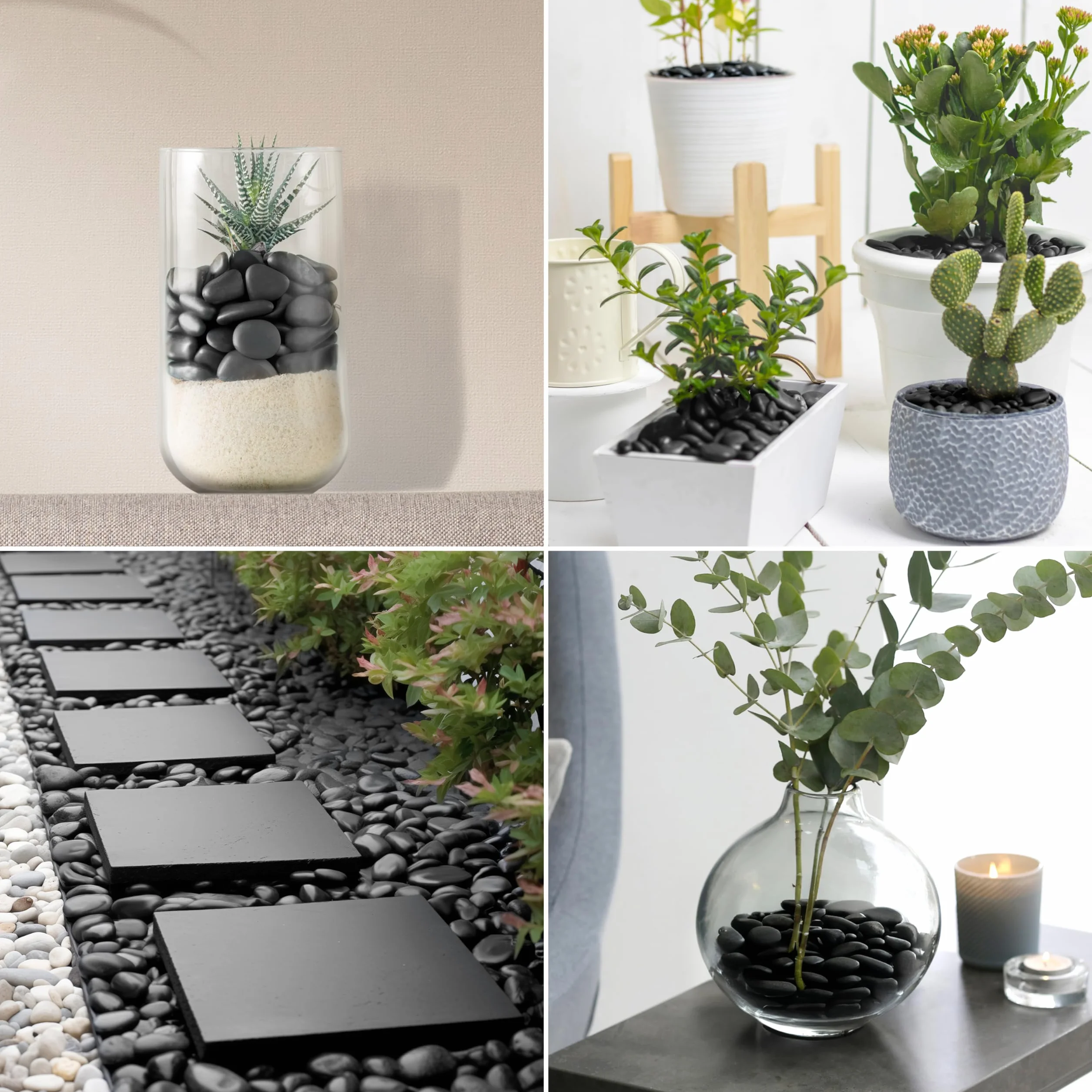 Pietre Decorative Nere 1,35 kg - Sassi Decorativi per Vasi, Acquari, Paesaggi, Terrari, Piante Grasse 2,5-3 cm - Pietre Naturali di Fiume Levigate