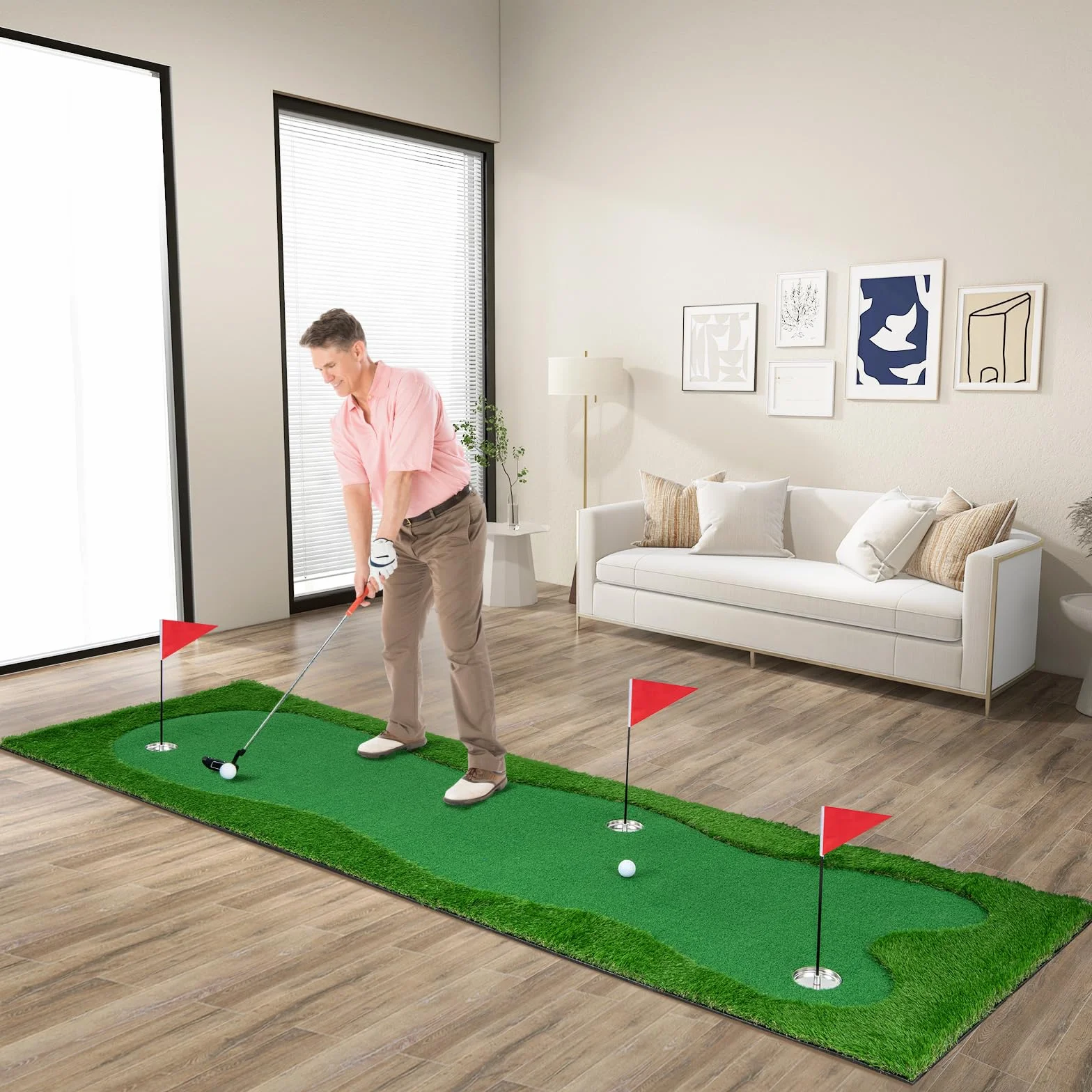 LIFEZEAL Tappetino da Golf Professionale 3 x 1 m, con 2 Palline e 3 Fori - Pieghevole per Uso Interno ed Esterno