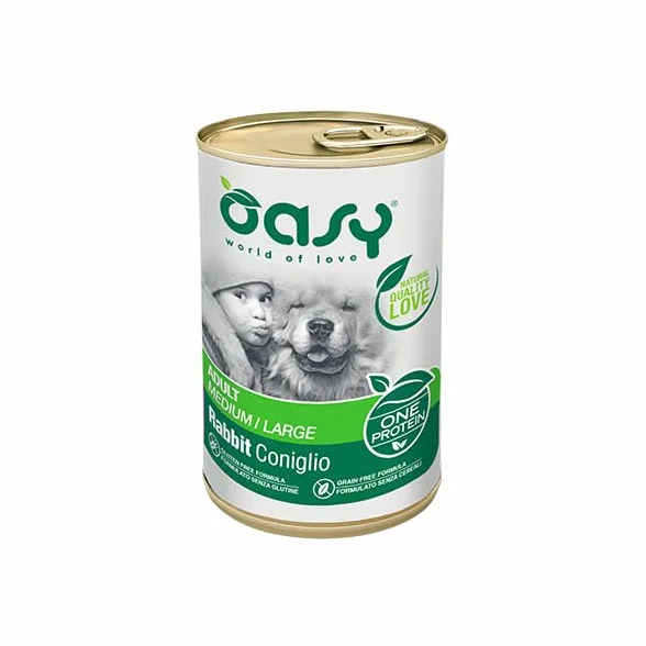 Oasy cane patè Grainfree Monoproteico gusto CONIGLIO | 6 lattine da 400 grammi l'una.