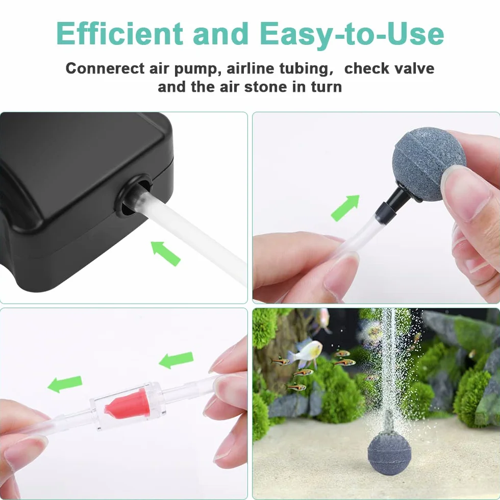 Flintronic Ossigenatore per Acquario, 3W Pompa Ad Aria per Acquario Regolabile Ultra-silenziosa, con 1.5M Tubo in Silicone, Air Stone, Valvola Di Ritegno e Raccordo a T, per Ac-quario da 5-300L