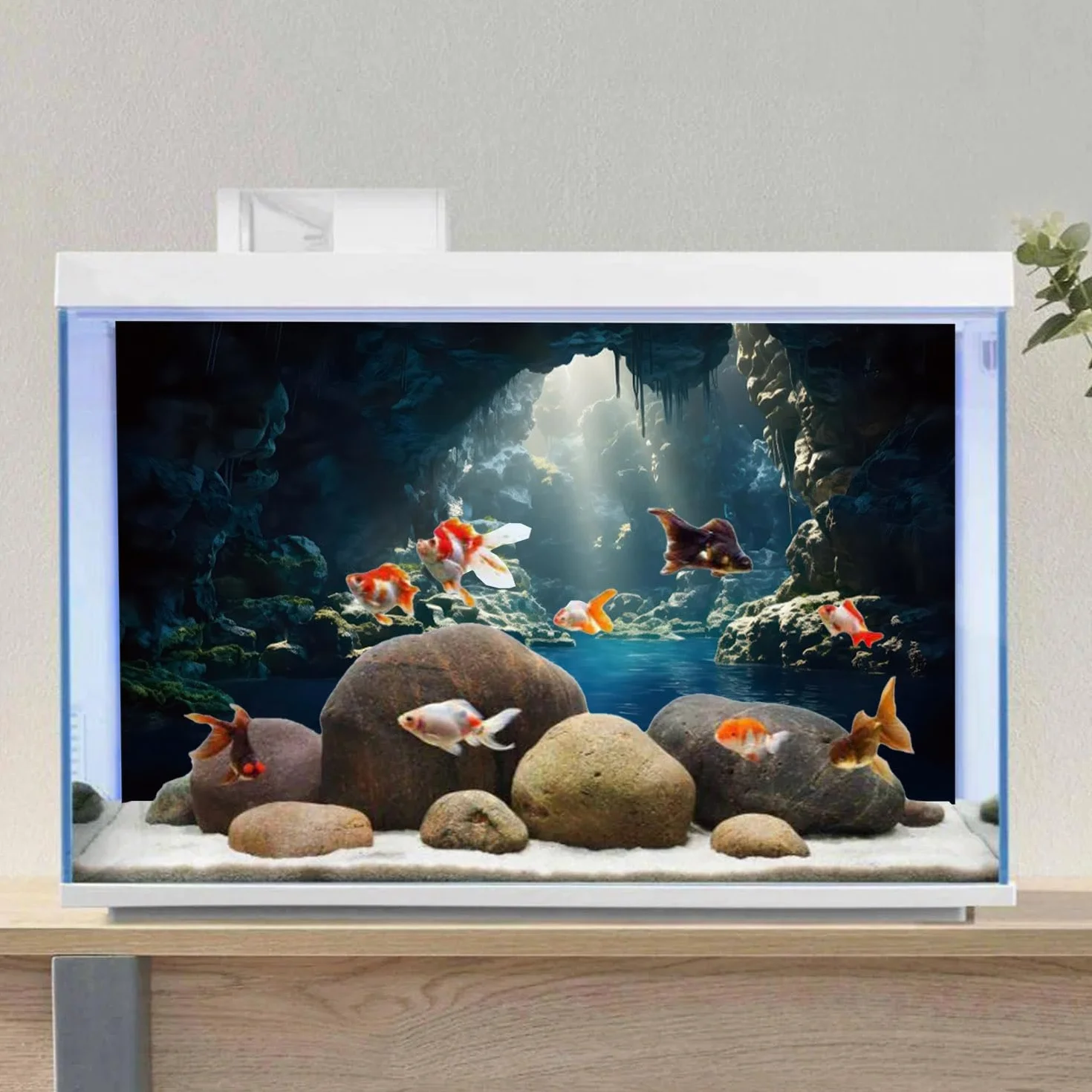 120x50cm Acquario Sfondo Montagna Pietre Grotta Acquario Sfondo Fiume Letto & Lago Acquario Sfondo Vinile