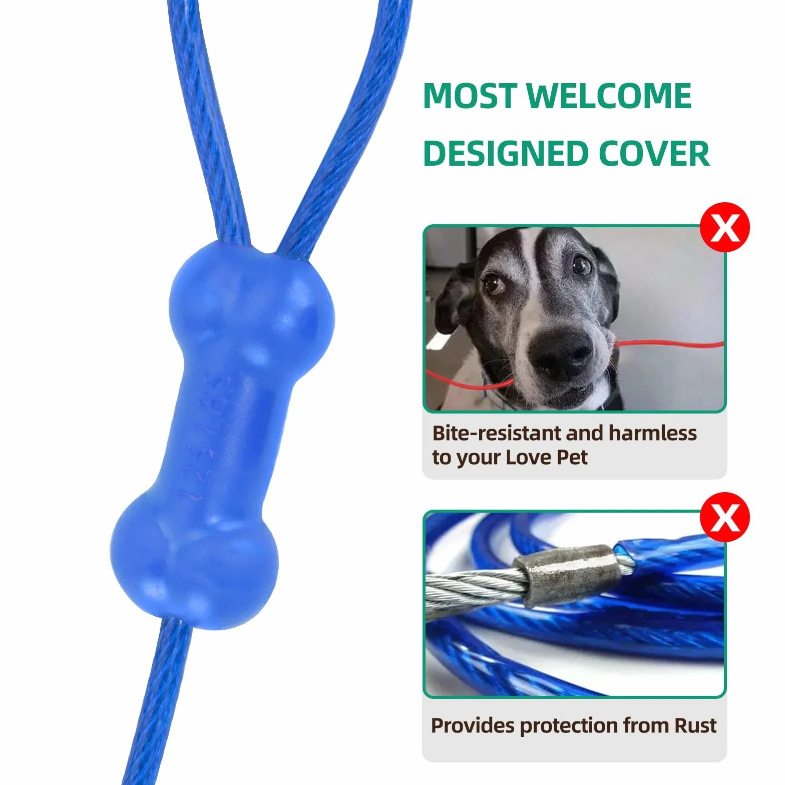 Petphabt - Cavo resistente per cani da 3 m, per cani di grandi dimensioni, giardino, giardino, parco animali domestici, cavo blu 56,7 kg