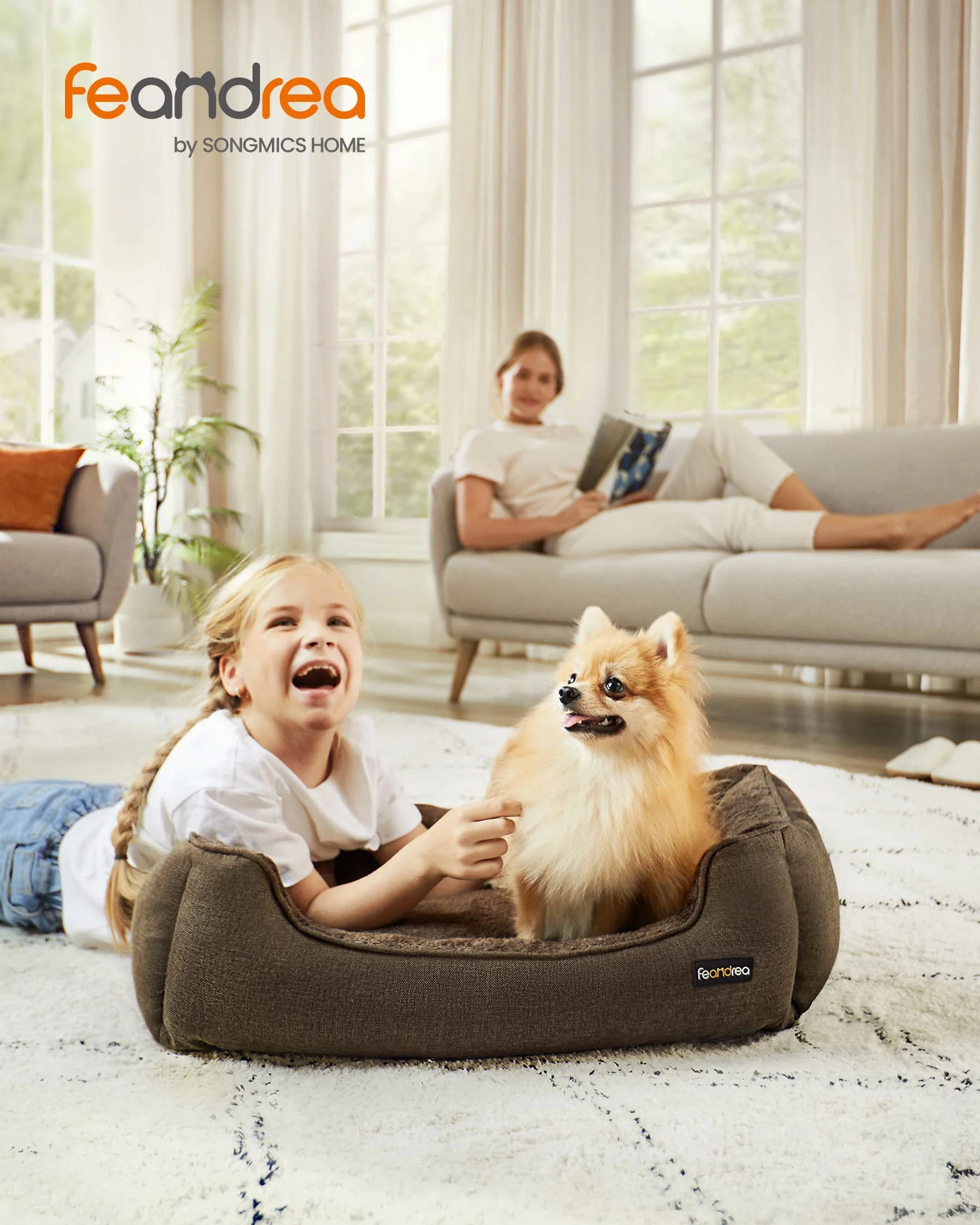 Feandrea Cuccia per Cani Lettino per Animali in Simil Lino Bordi Rialzati Fondo Antiscivolo Copertura Sfoderabile per Lavaggio Taglia M 70 x 55 x 21 cm Marrone PGW10CC