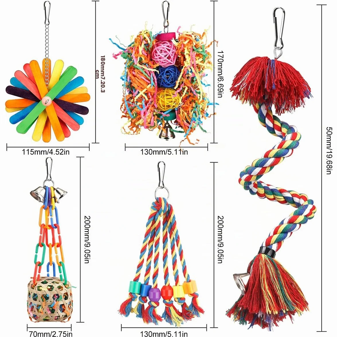 Trespolo in Corda per Uccelli con Campanella - Giocattoli per Parrocchetti, Altalena per Pappagalli, Accessori per Gabbia