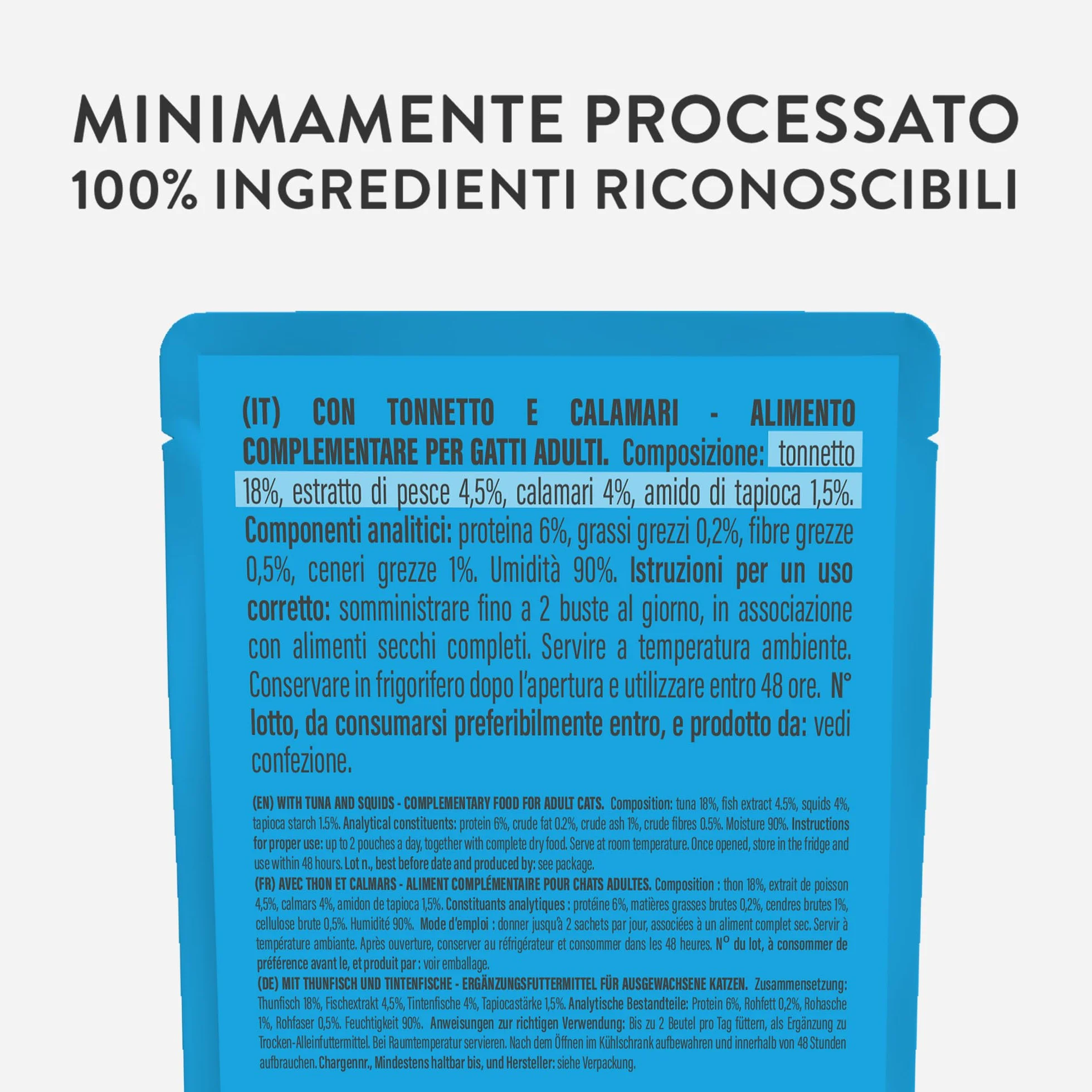 Schesir, Zuppa con Filetti di Tonno e Calamari, in busta, Cibo Umido Complementare per Gatti, Ricetta Originale, 100% Naturale, Cruelty Free, 12 x 40g