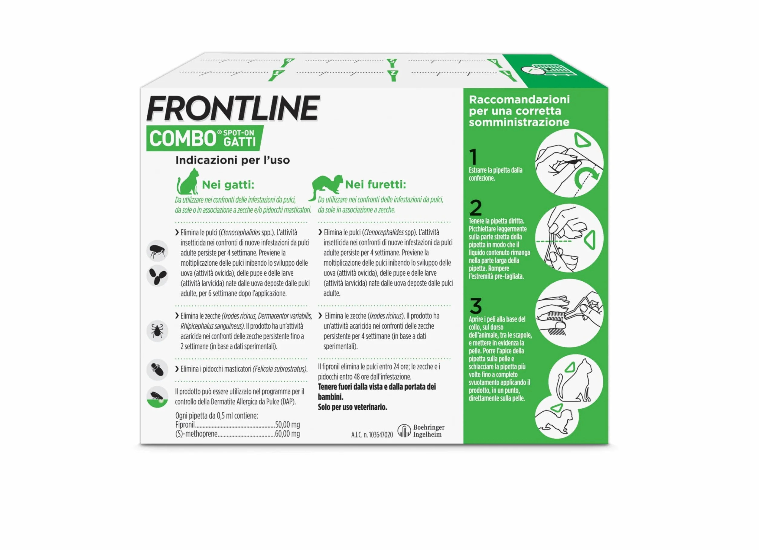 FRONTLINE Combo 6 Pipette Antiparassitario per Gatti Lunga Durata Protegge da Pulci Zecche Uova Larve 0.5 ml