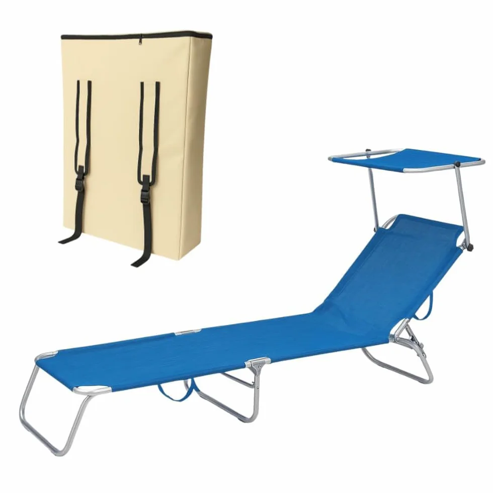 PALUPLUS Lettino Prendisole Pieghevole con Tetto Parasole con BORSA Portalettino, Misura 180x55x90 cm, Tessuto Textilene, Struttura Metallo Tubolare da 18mm, Peso Max 120kg -9301F (Blu)